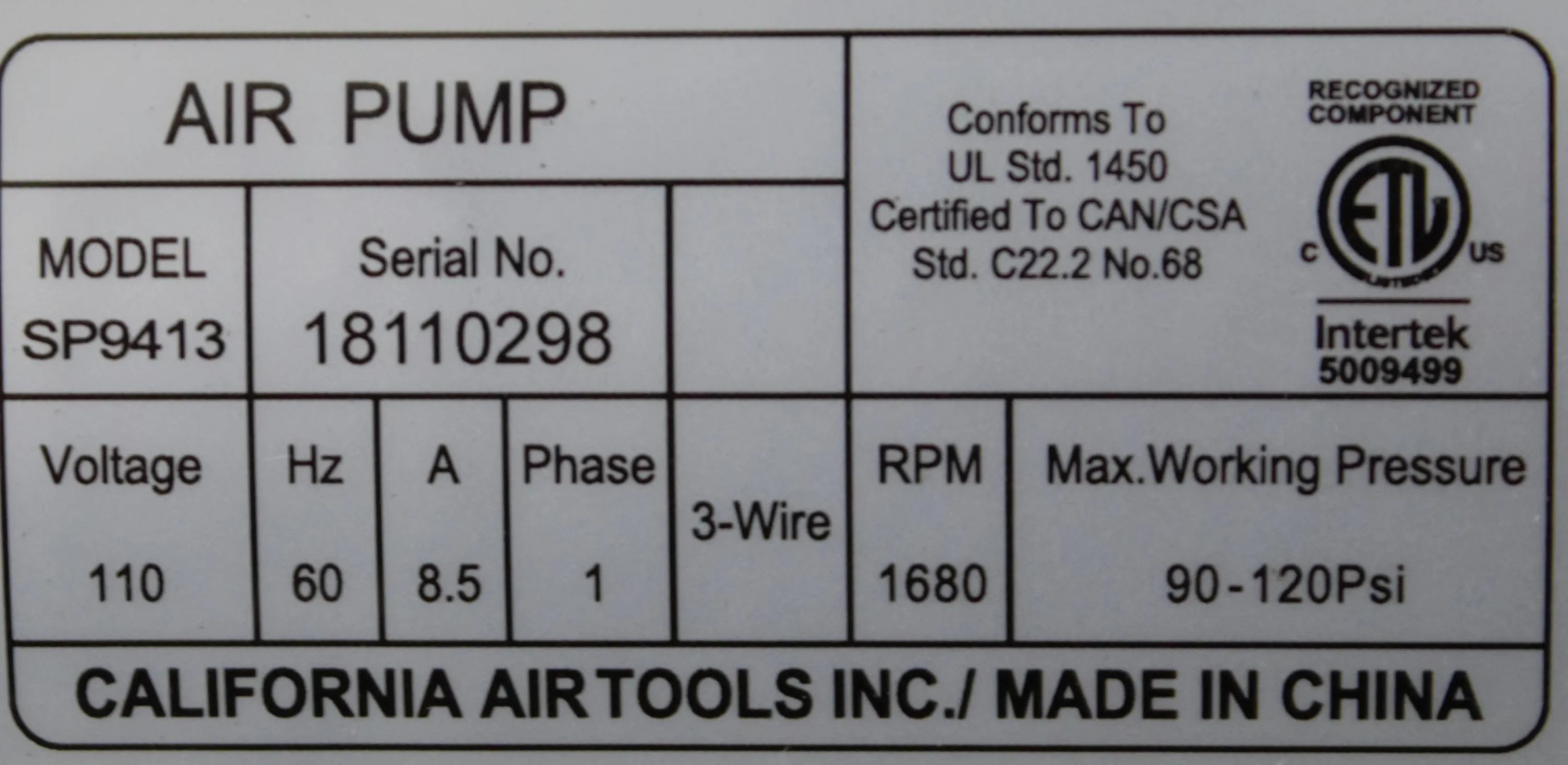 California Air Tools 2010A 1 HP 2 Gallon Ultra Quiet Air Compressor 120V 50/60Hz