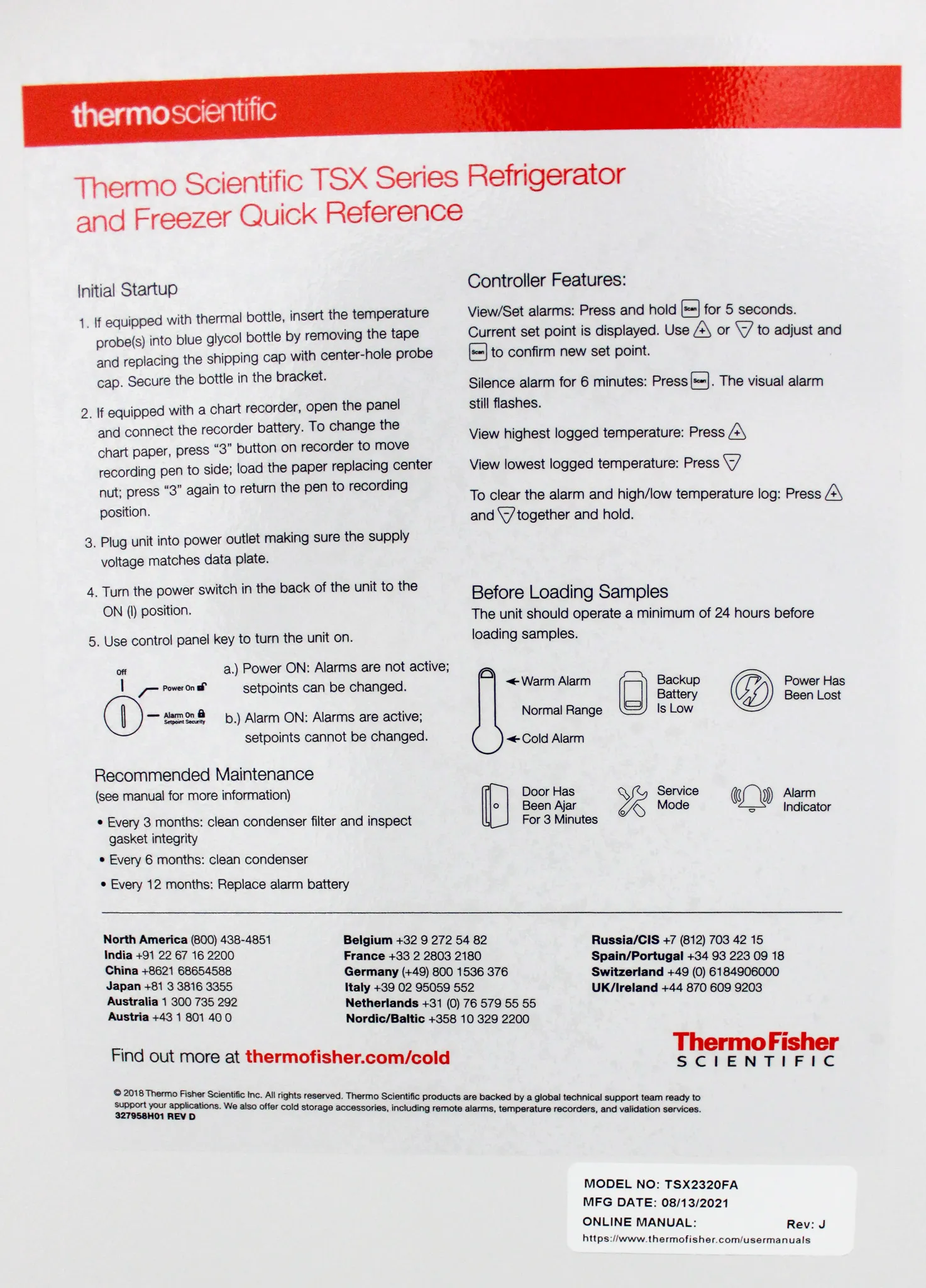 Thermo Scientific TSX2320FA -20C Manual Defrost Lab Freezer