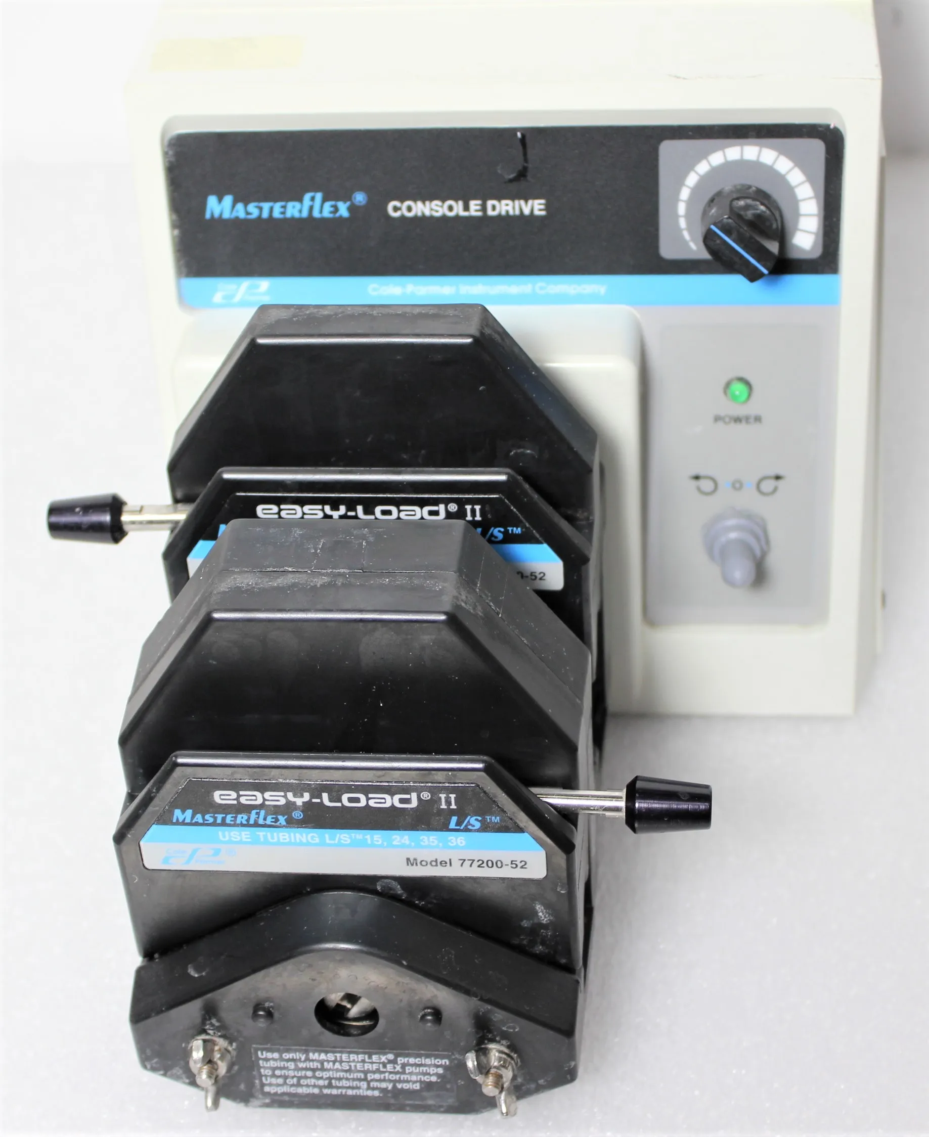 MasterFlex Console Drive 7520-60 with 77200-52 Easy Load 2 Pump Heads Peristaltic Pump