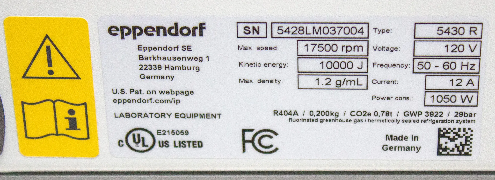 Eppendorf 5430 R High Speed Refrigerated Centrifuge with 30-Day Warranty