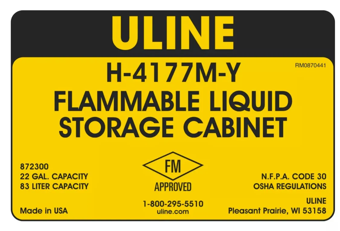 Uline Undercounter Flammable Storage Cabinet H-4177M-Y, Yellow, 22 Gallon (New)