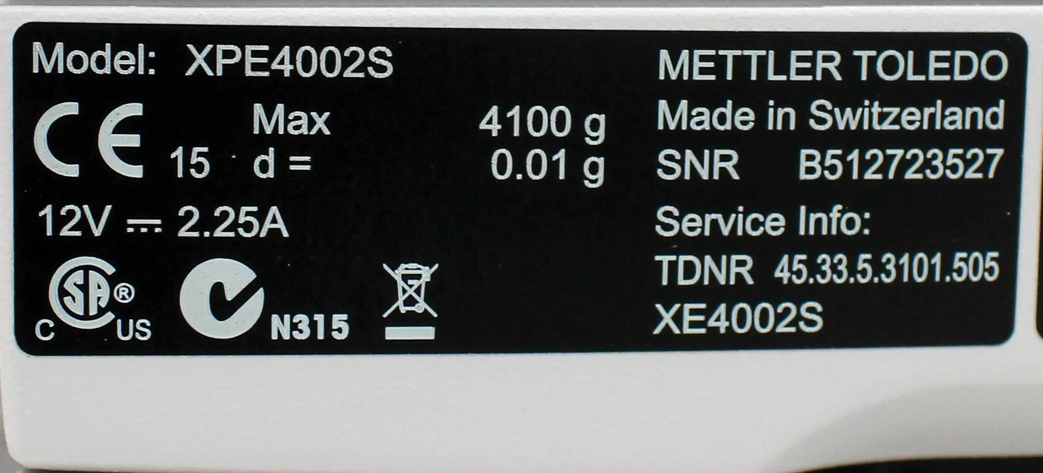 Mettler Toledo XPE4002S Precision Balance