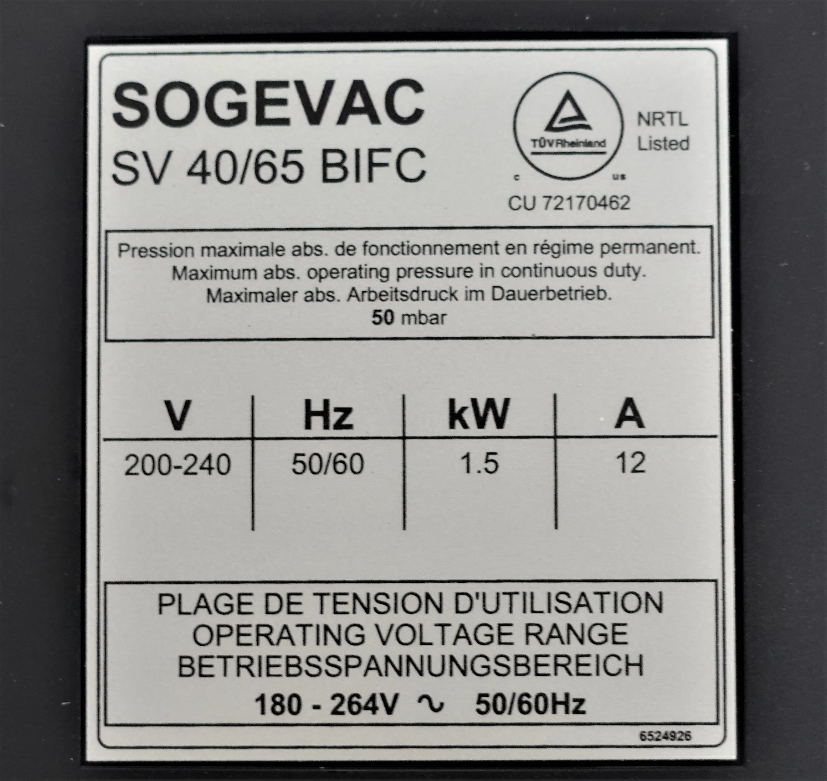 Leybold Sogevac SV 65 BI FC Vacuum Pump