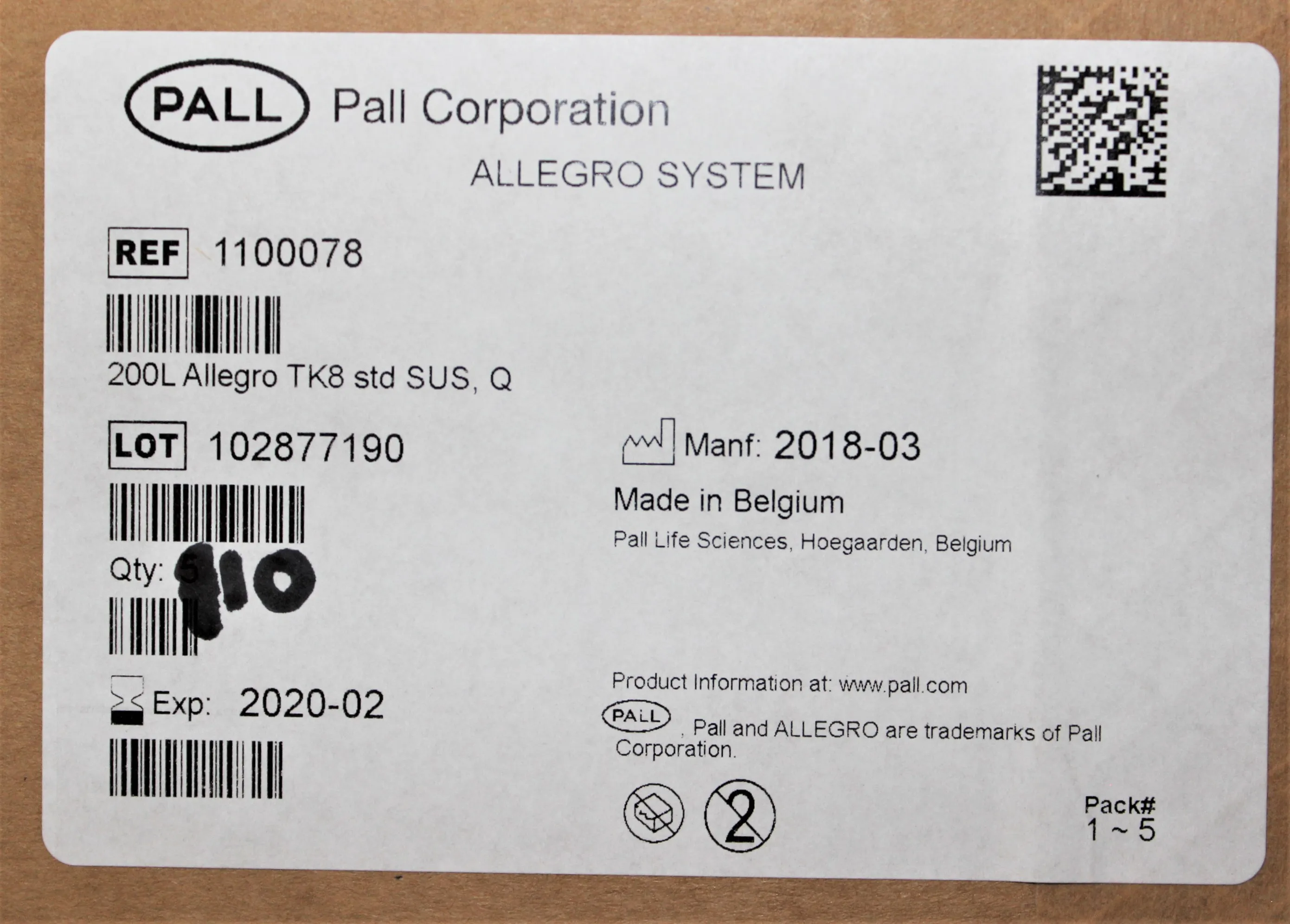 Pall Allegro TK8 3D 200L Biocontainer Standard Systems 1100078