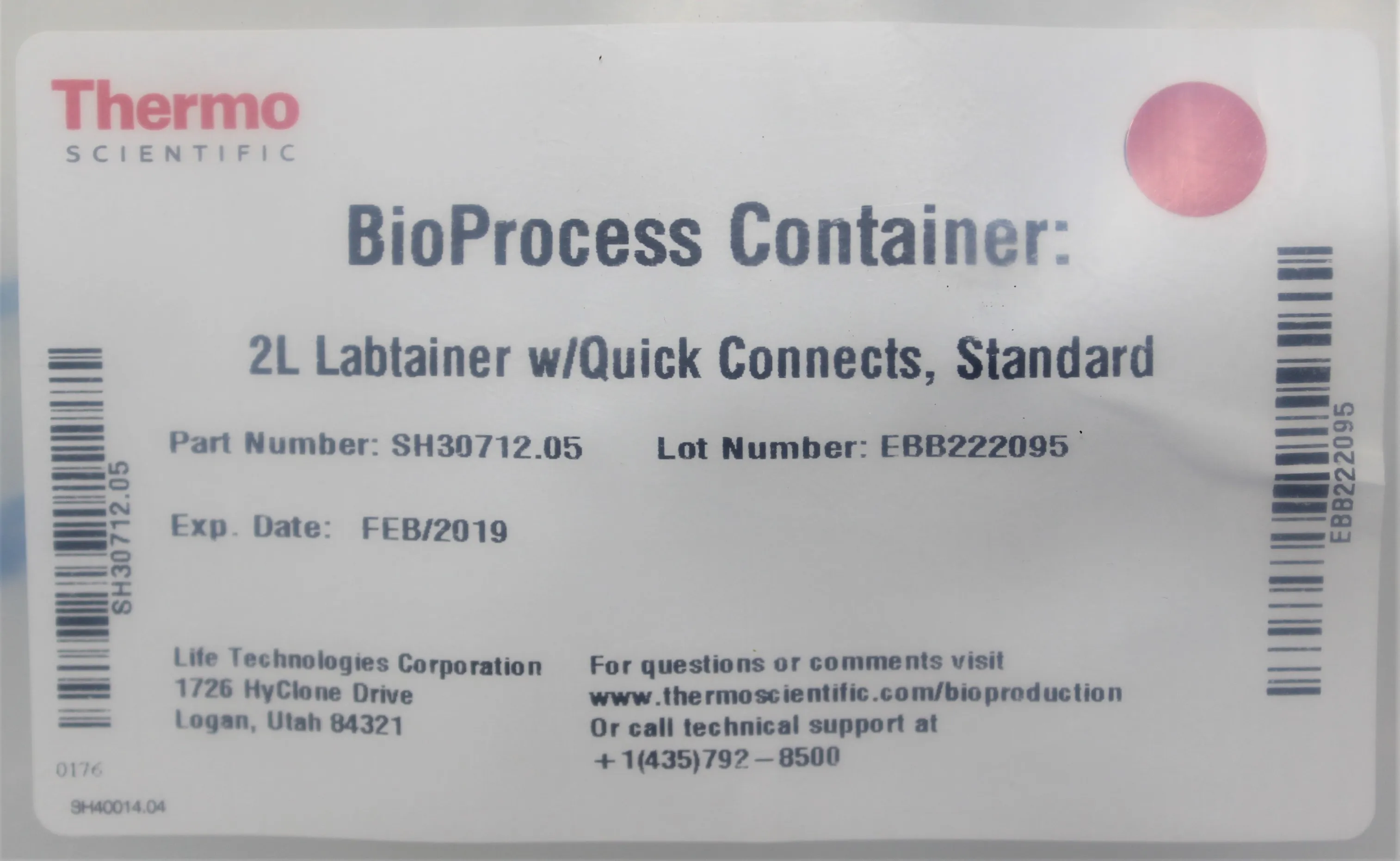 Thermo Scientific BioProcess Container 2L Universal w Quick Connects SH30712.05