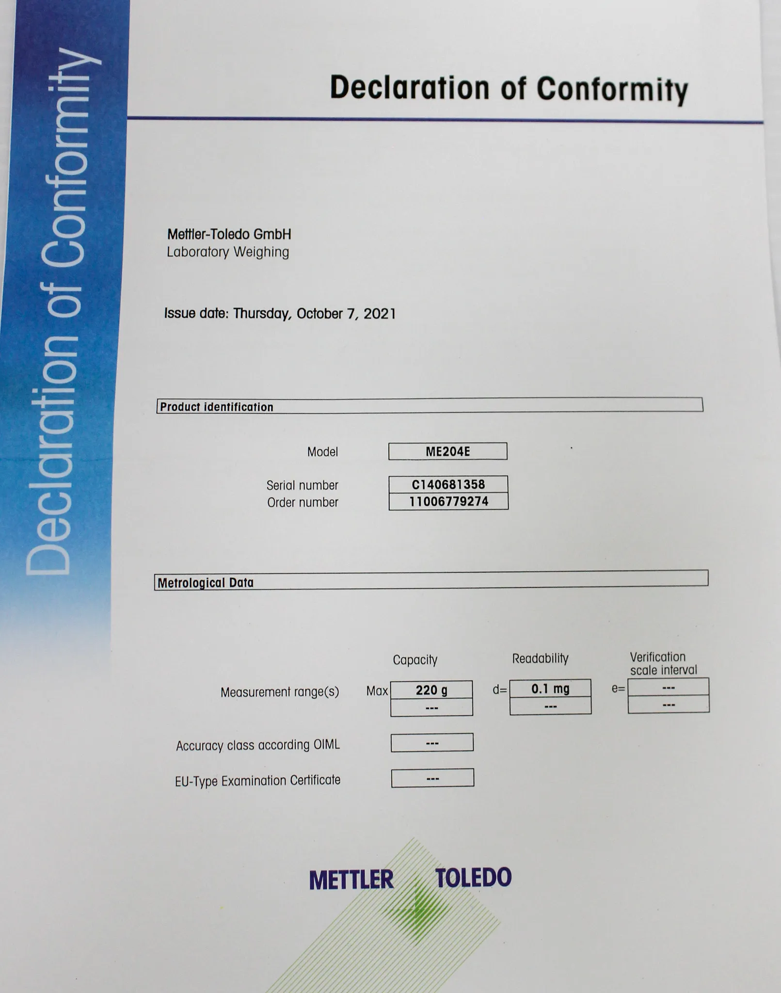 Mettler Toledo ME204E Analytical Balance - New in Open Box