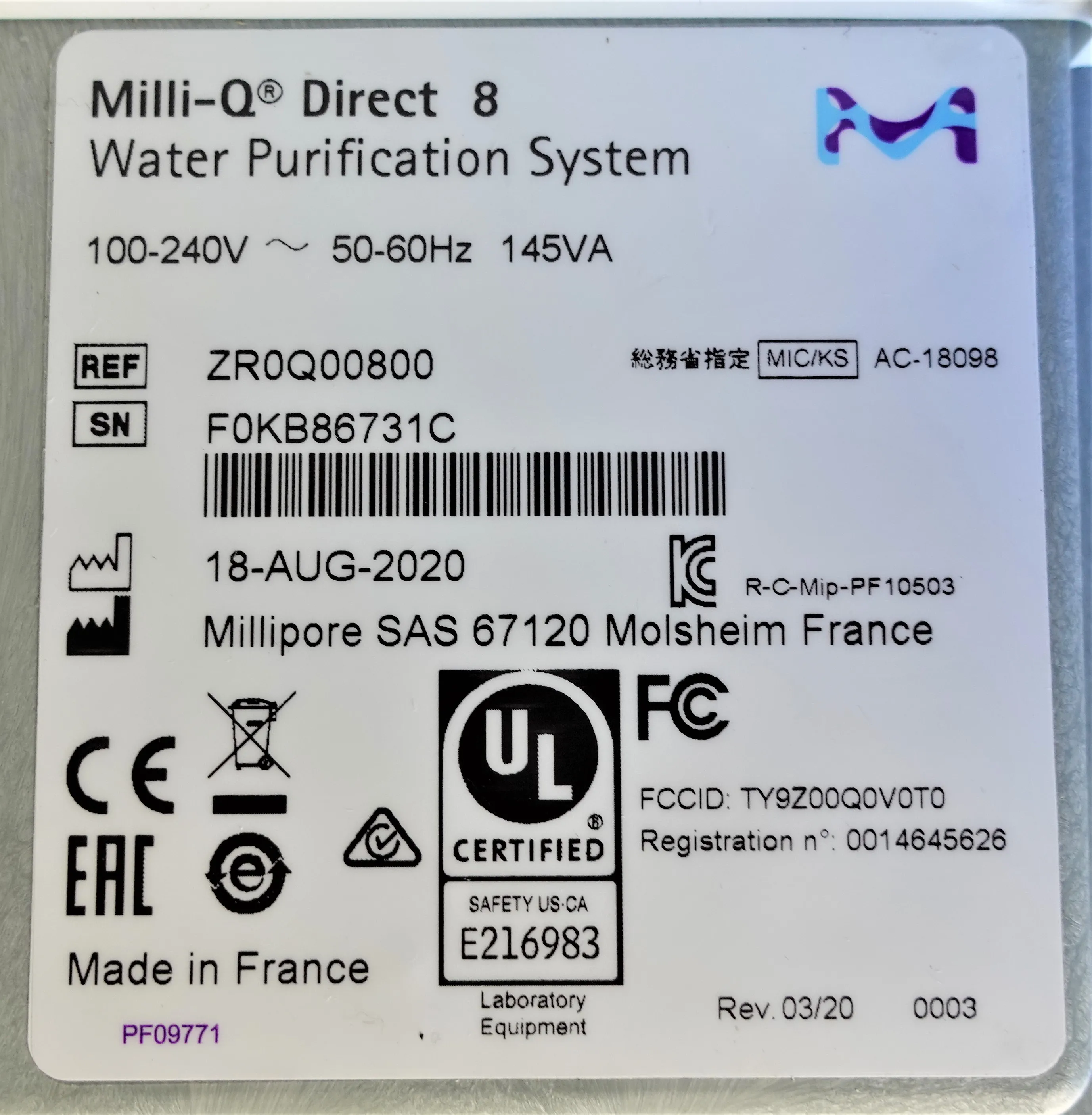 Used Milli-Q Direct 8 Water Purification System with 30-Day Warranty