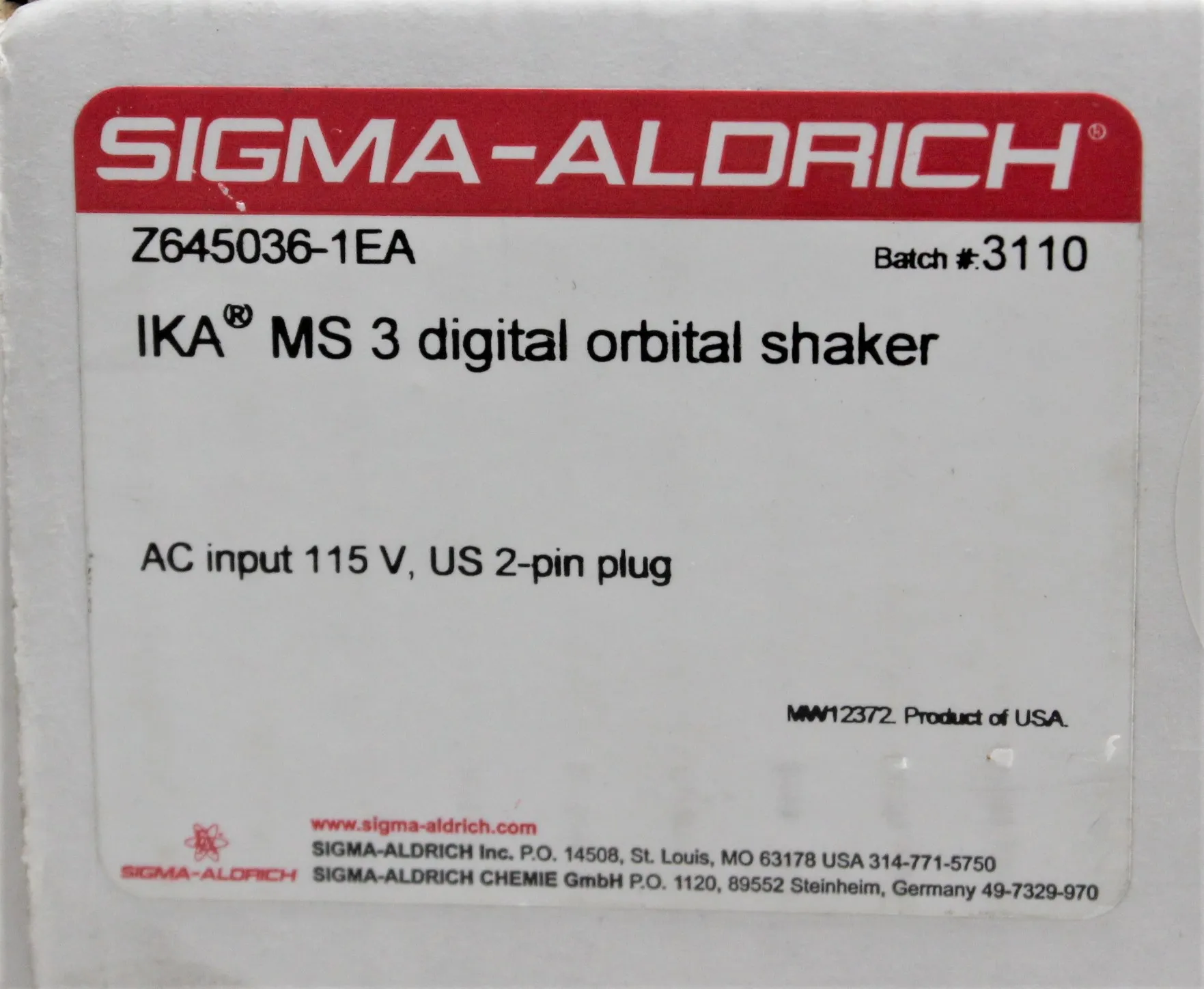 Sigma-Aldrich IKA MS 3 Digital Orbital Shaker 240V 50Hz/60Hz 03.380651