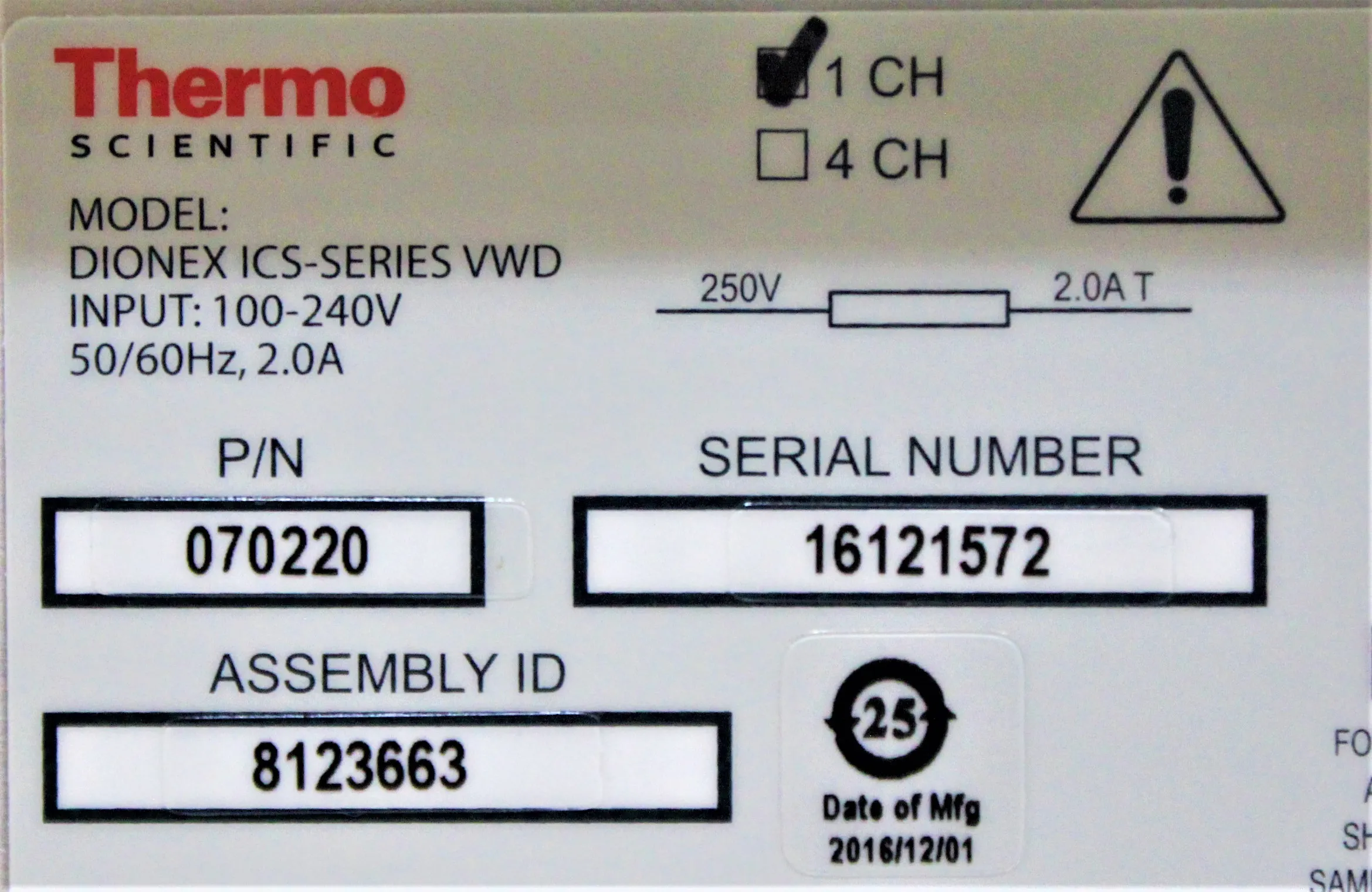 Thermo Scientific ICS-SERIES VWD Detector 070220