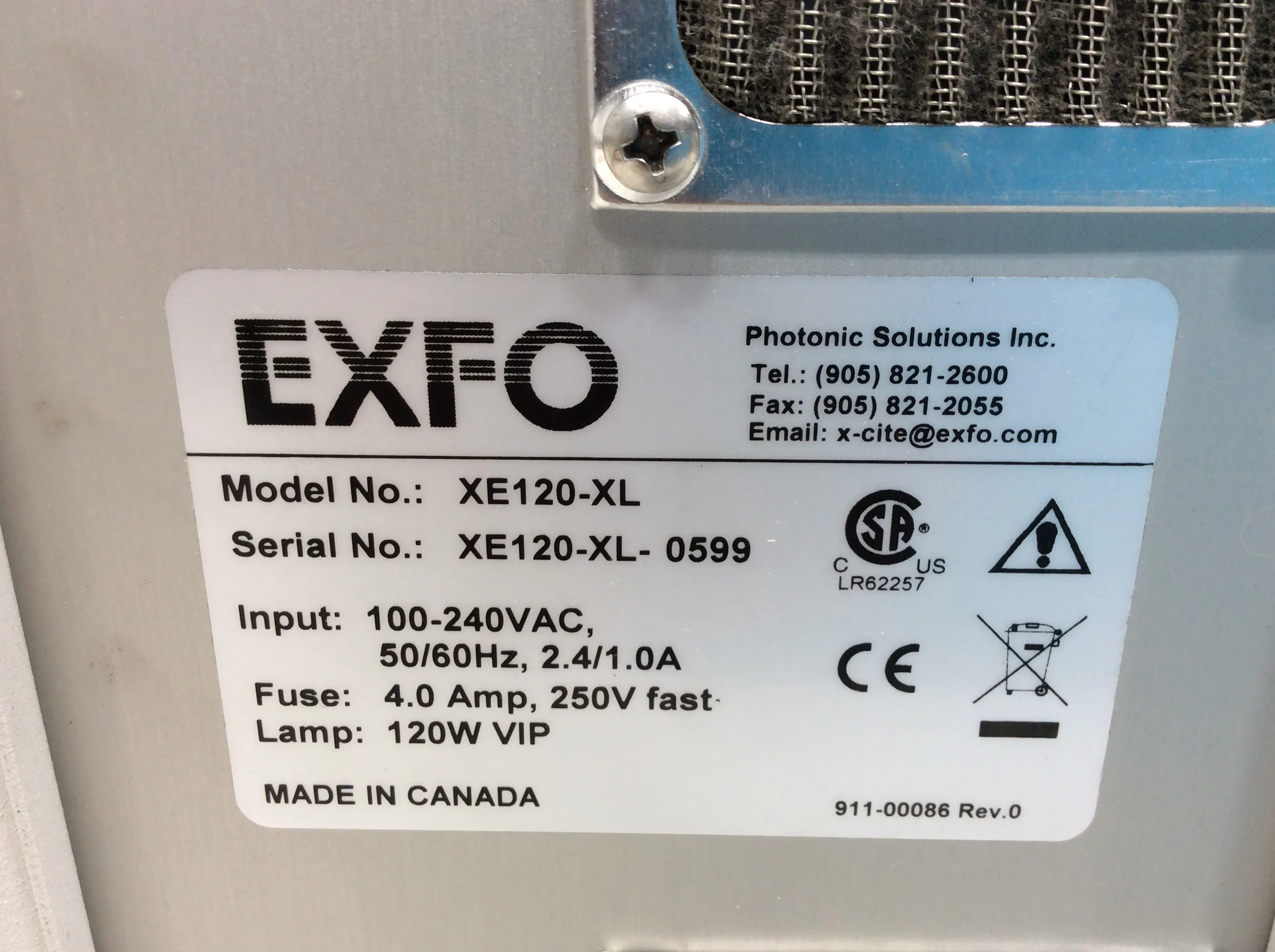 EXFO X-Cite Series 120XE120-XL Fluorescence Illumination System