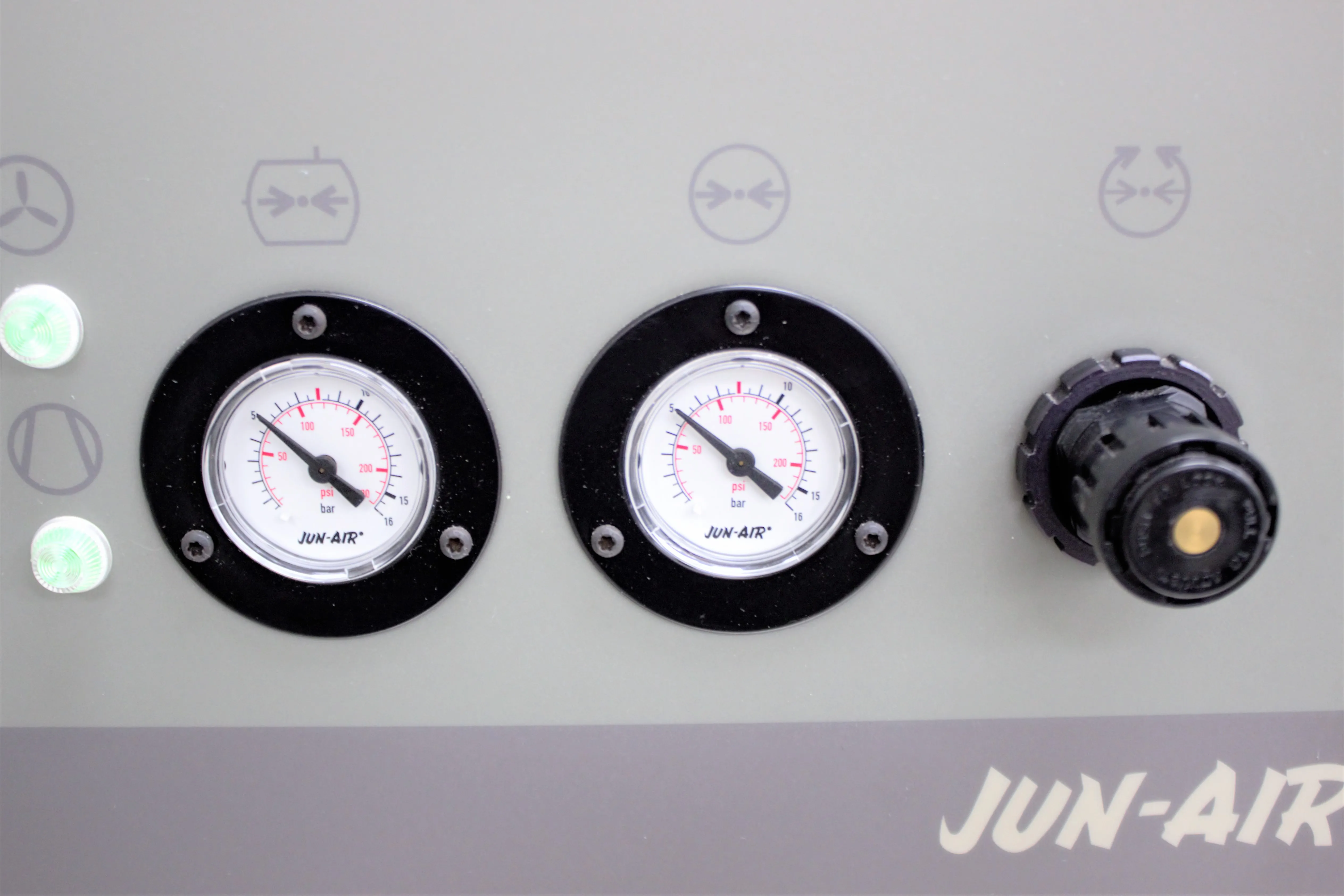 Jun-Air OF302-4M Oil-Less Rocking Piston Air Compressor Cabinet Unit with Integrated Filtration