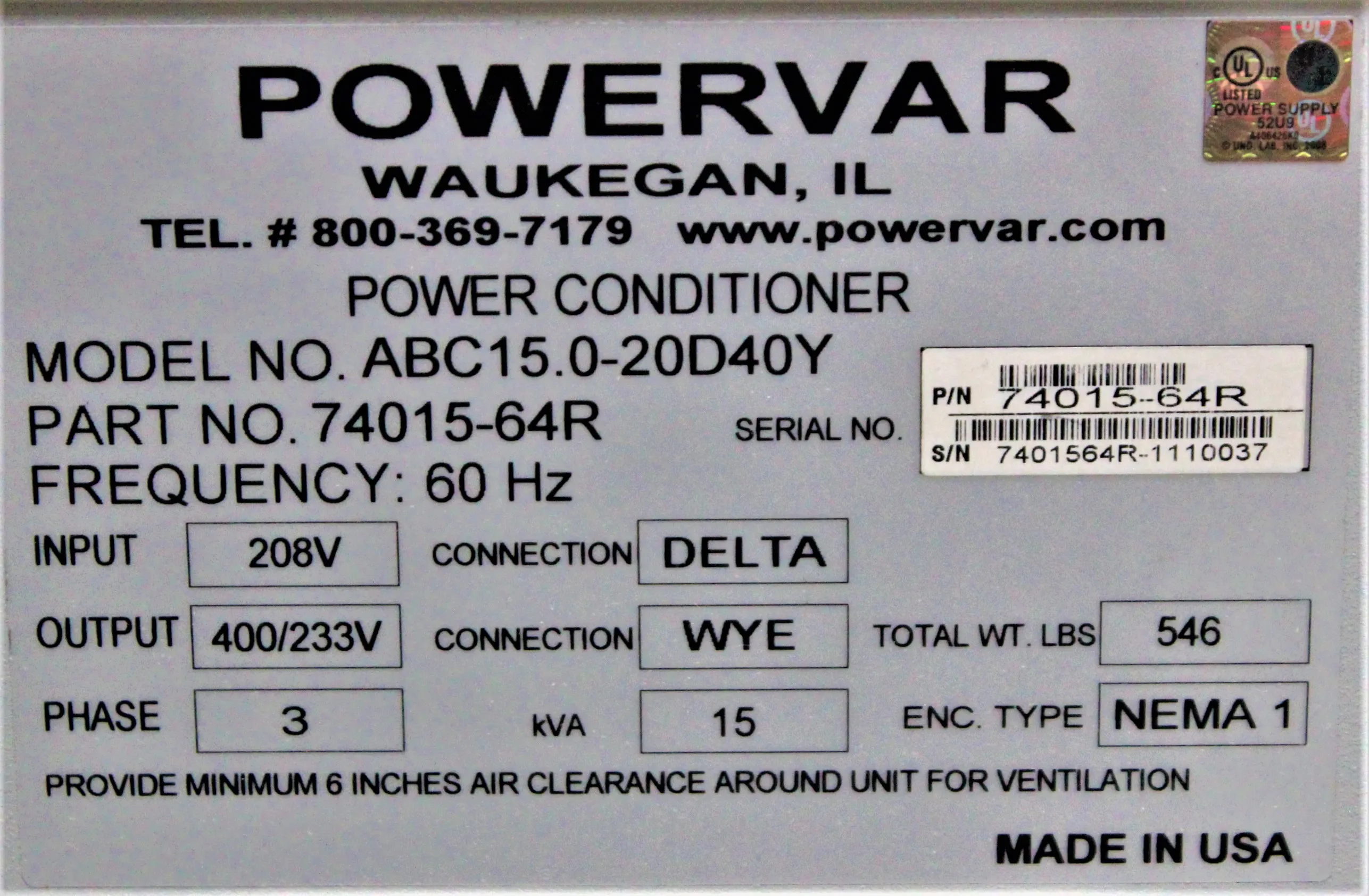 Powervar GPI Series 2000 Power Conditioner