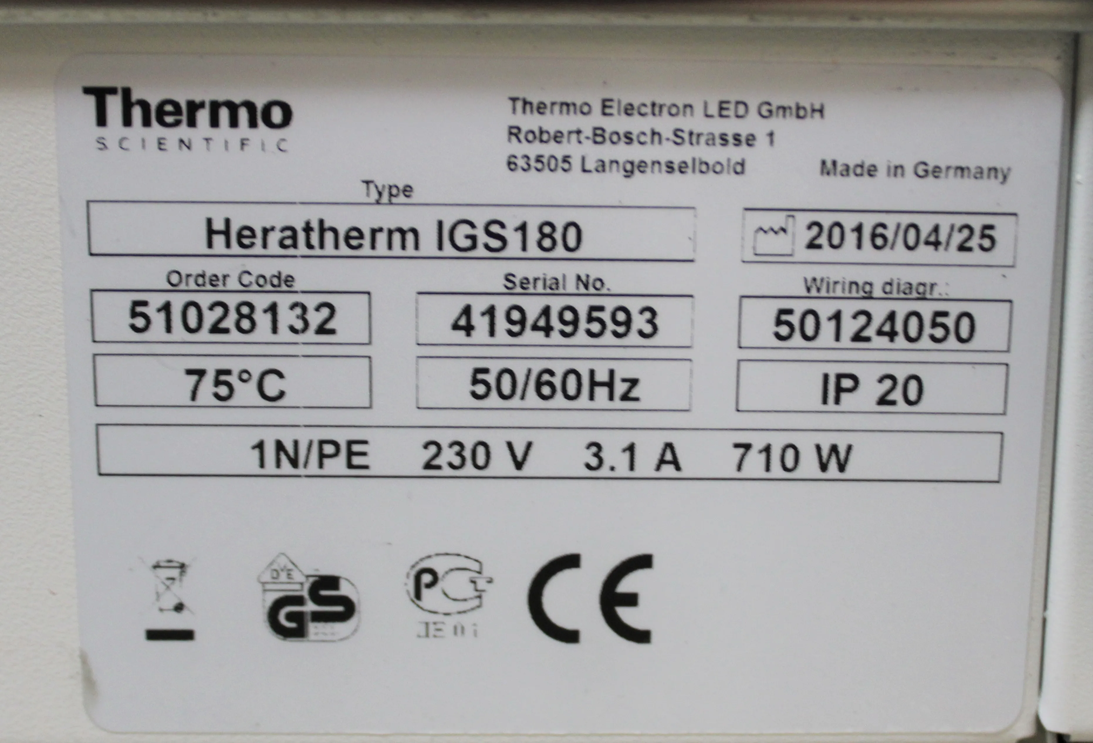 Thermo Scientific Heratherm IGS 180 Incubator P/N:51028132