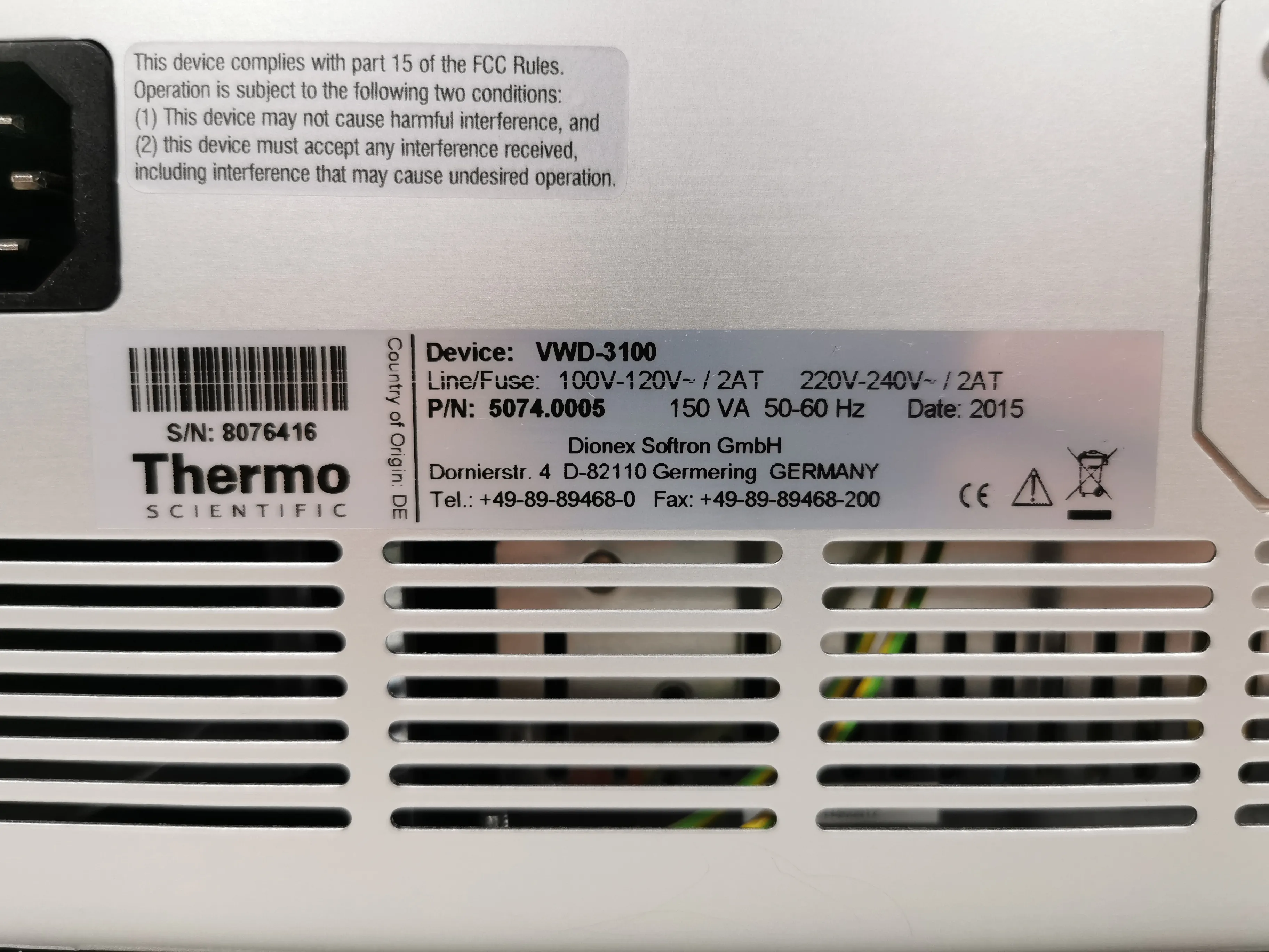 Thermo Scientific Dionex VWD-3100 UltiMate 3000 Variable Wavelength Detector