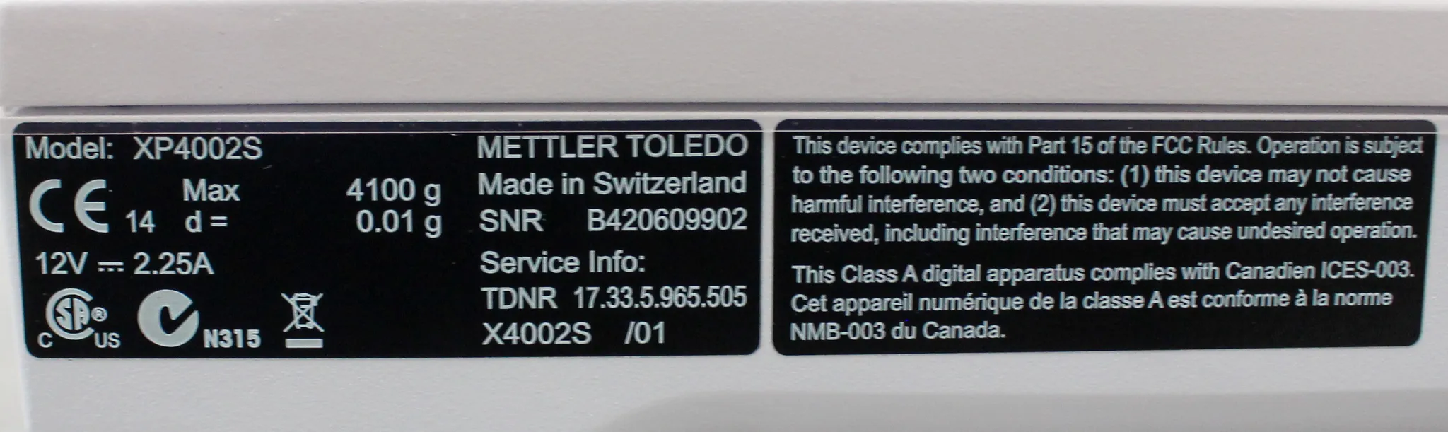 Mettler Toledo Excellence Plus XP Precision Balance model: XP4002S