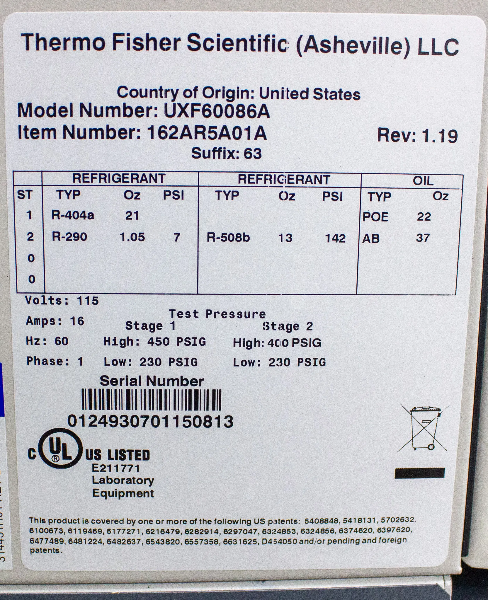 Thermo Revco Ultra Low Temperature Freezer UXF60086A