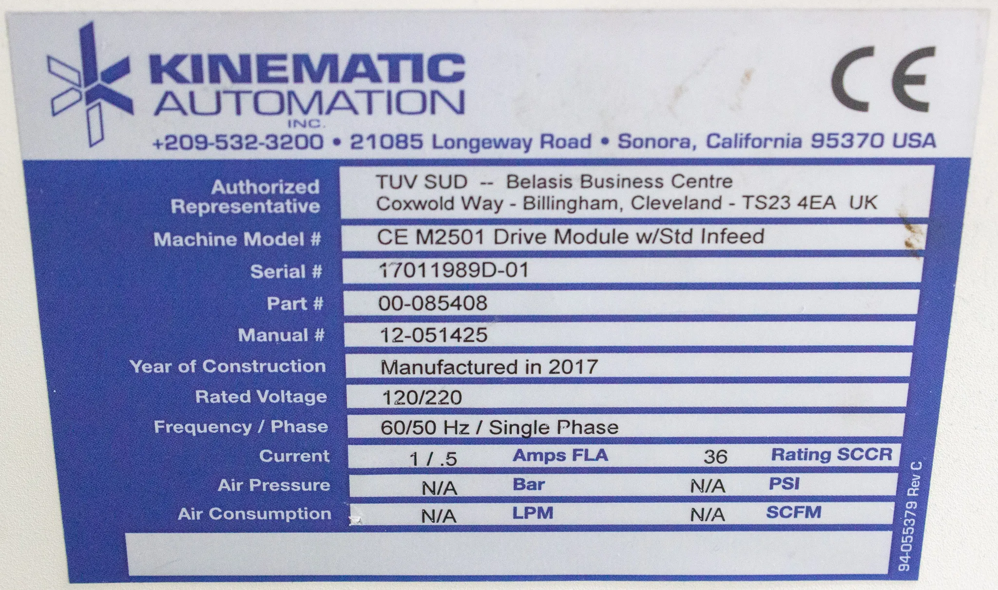 Kinematic Automation Matrix 2501 Rotary Slitting Module CE M2501 Drive Module w/Std Infeed