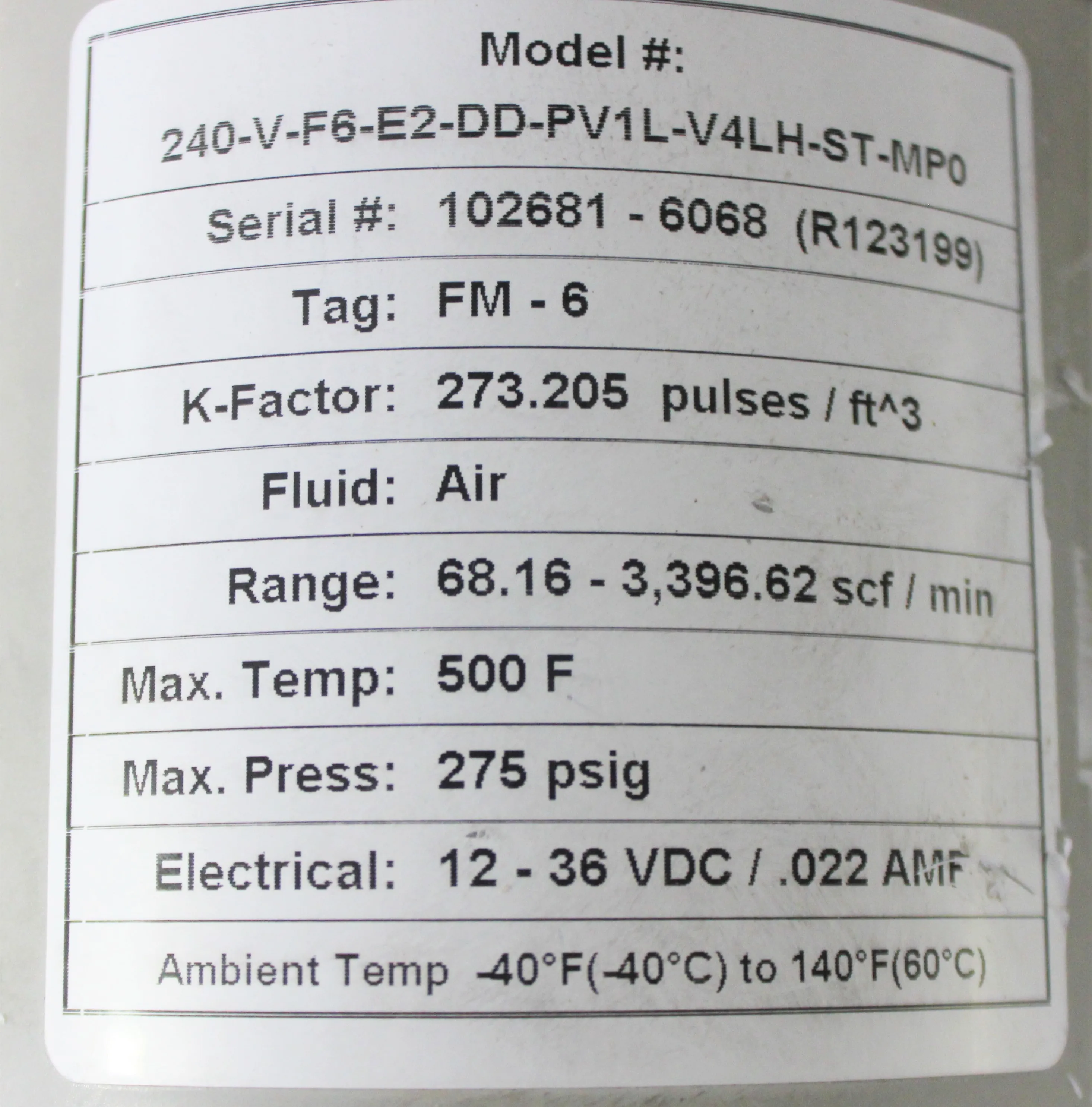 Sierra Instruments 240-V-F6-E2-DD-PV1L-V4LH-ST-MPO Multivariable Mass Vortex Flow Meter