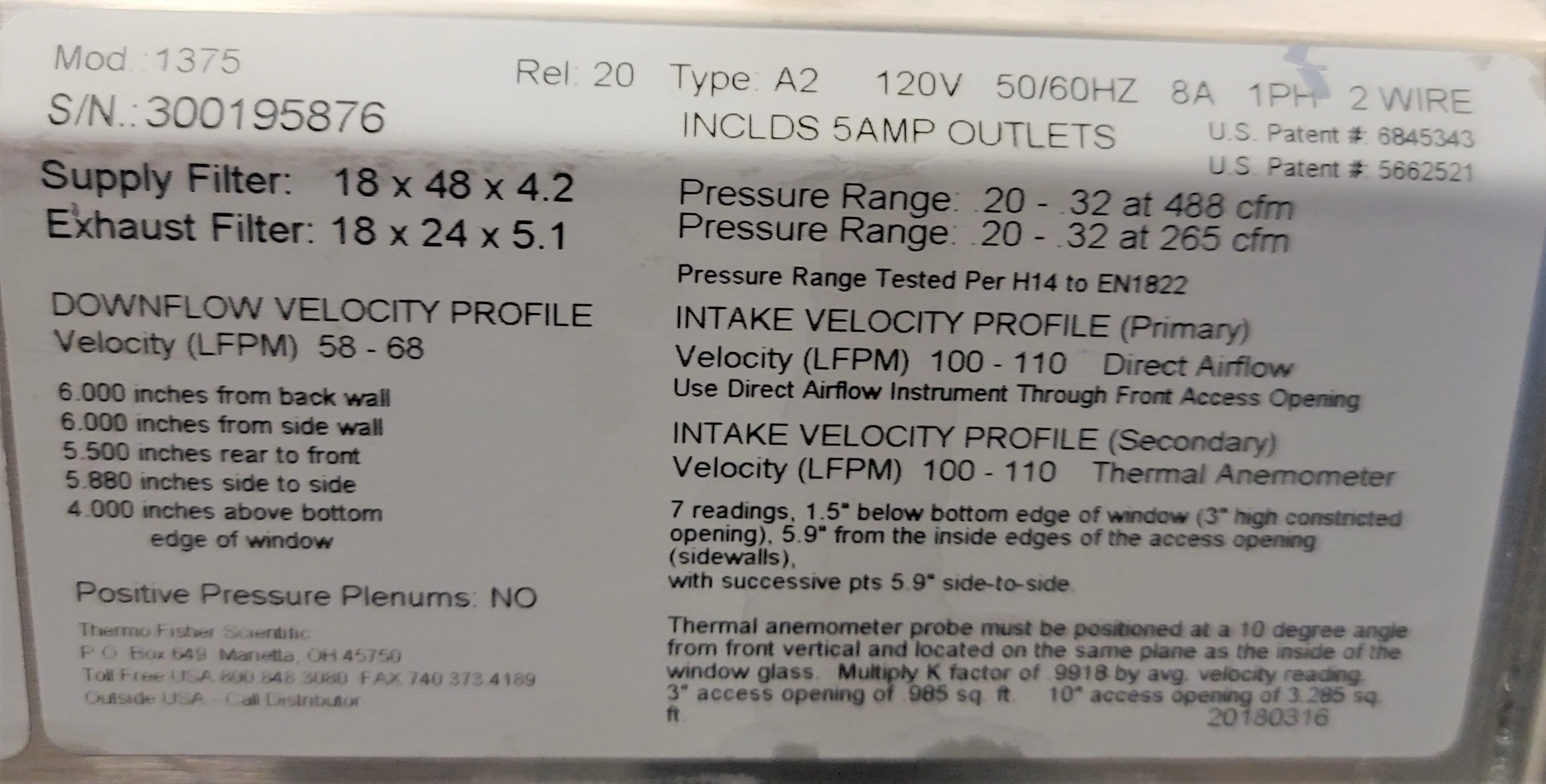 Thermo Scientific 1375 Class II Type A2 Biological Safety Cabinet