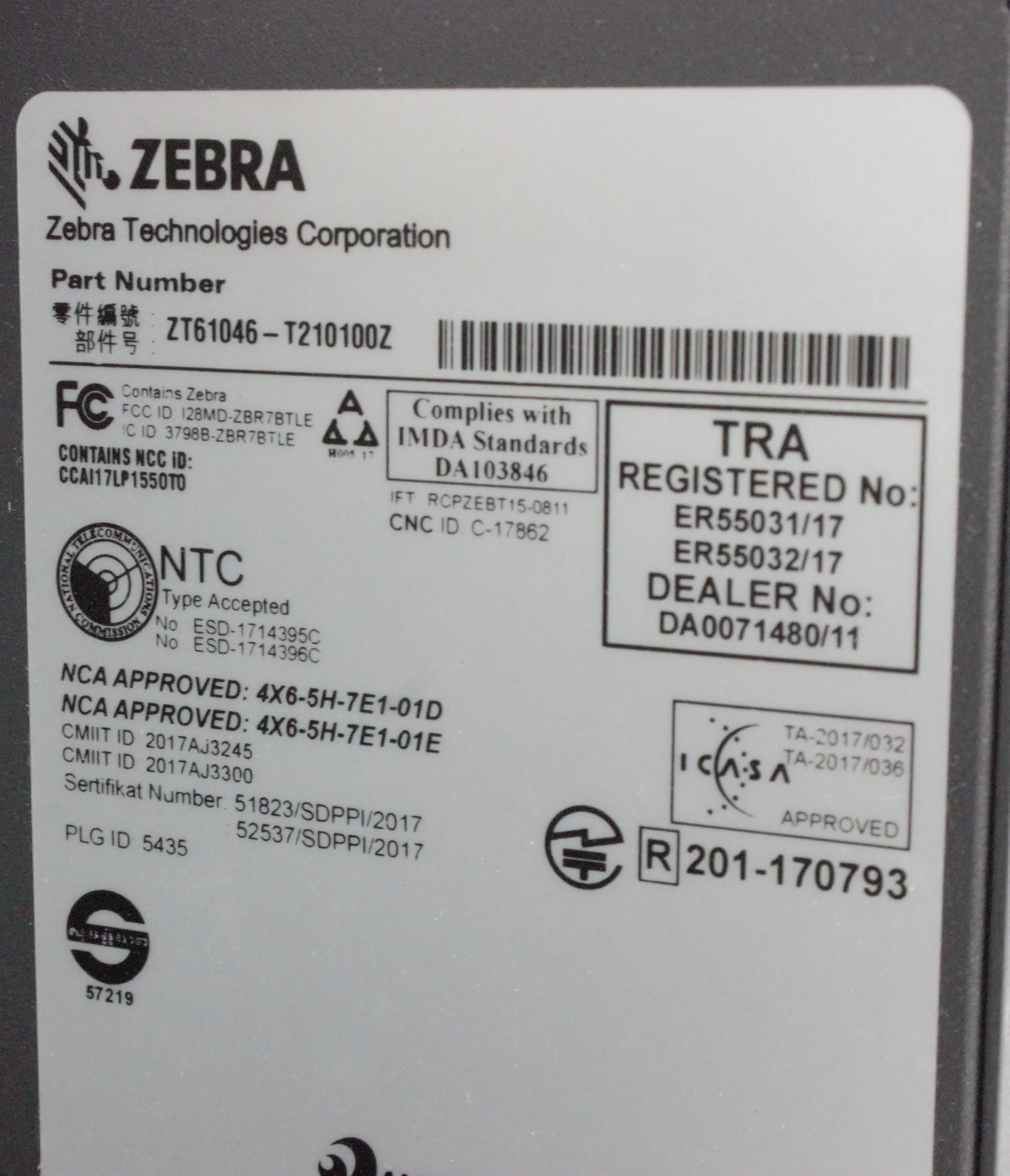 ZEBRA ZT610 Industrial Label Printer