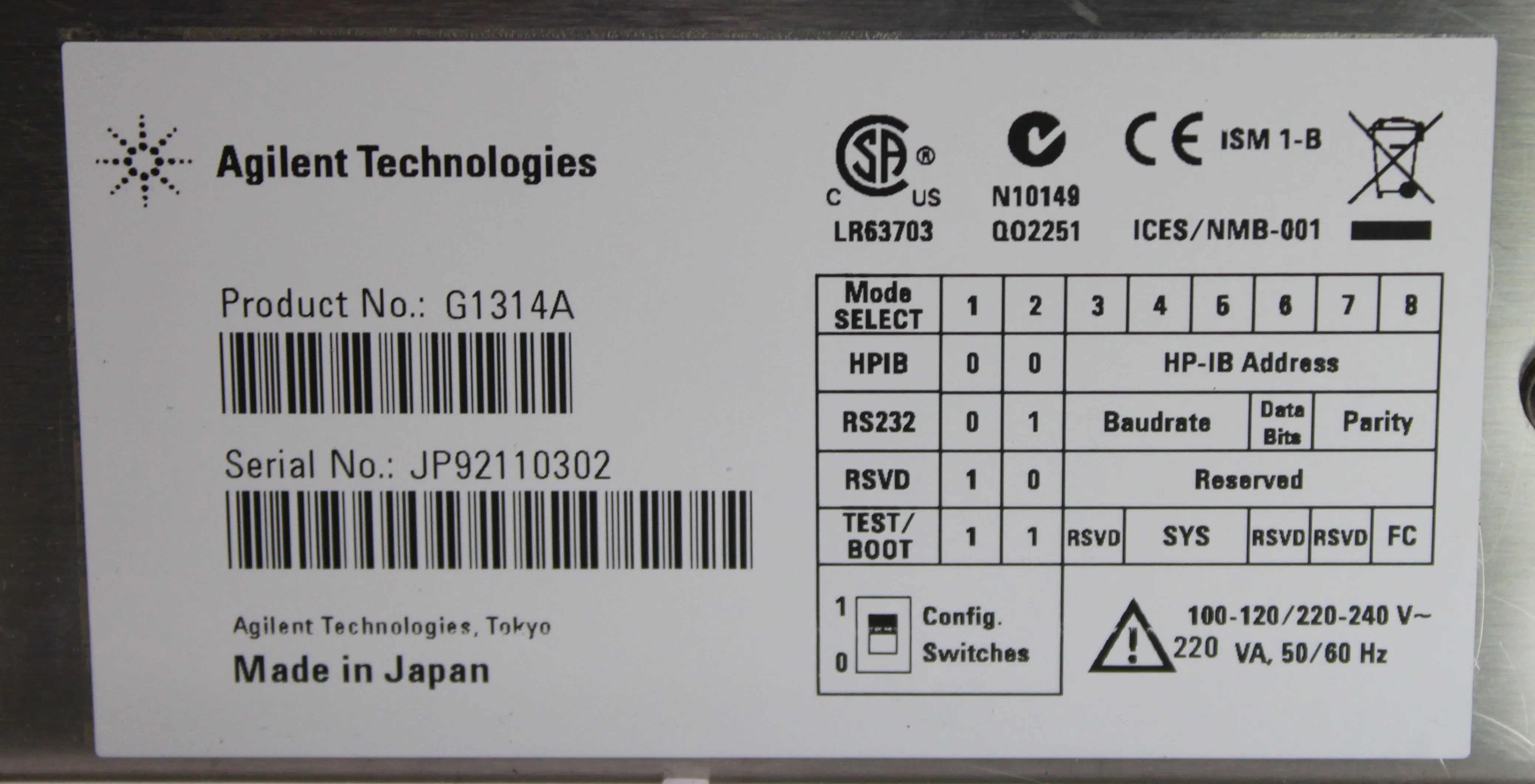 Agilent Technologies 1100 HPLC G1314A Variable Wavelength Detector