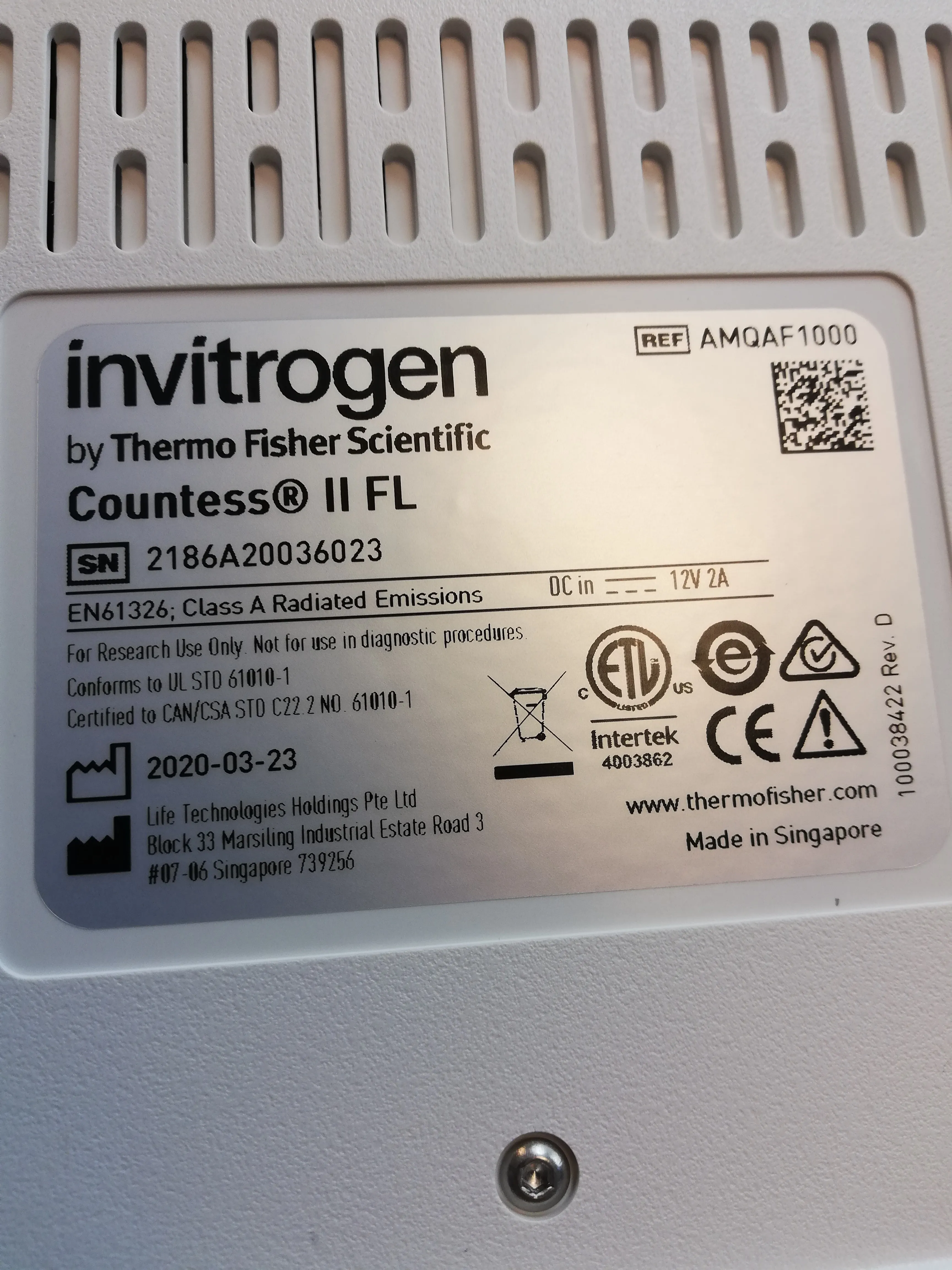 Used Invitrogen AMQAX1000 Cell Counter