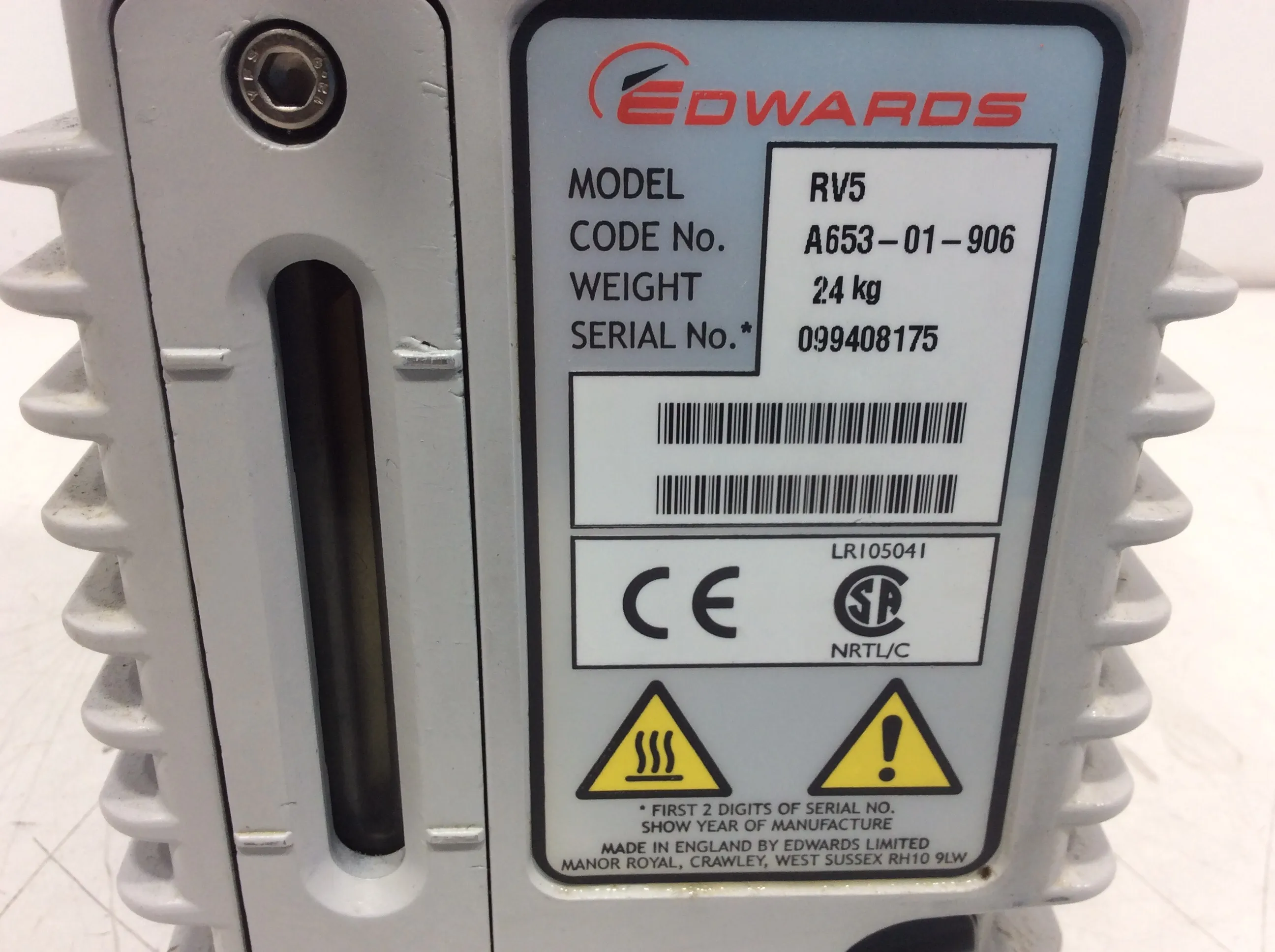 Edwards RV5 Rotary Vane Vacuum Pump, Class 2 - Used, 30-Day Warranty