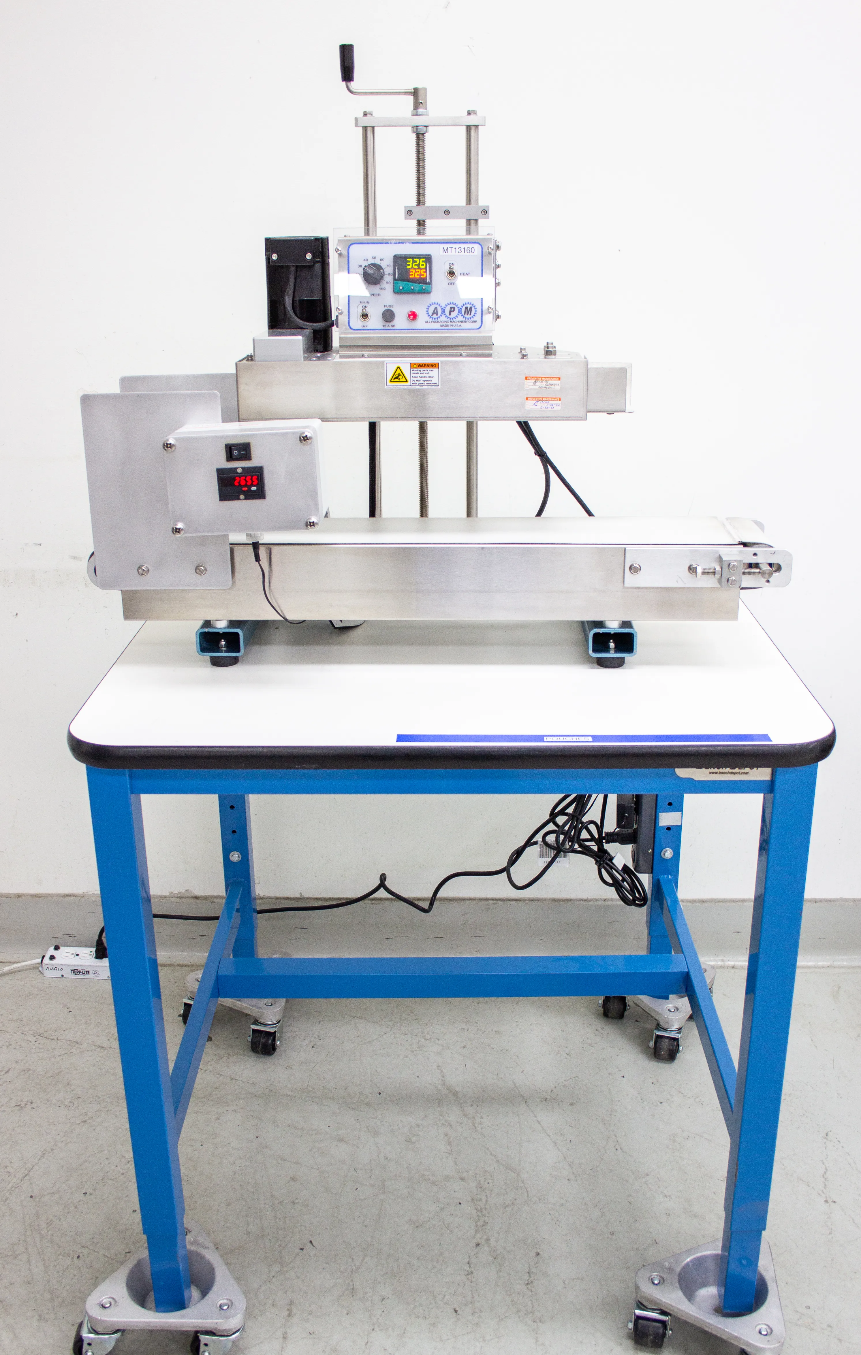 APM All Packaging Machinery TCBSDM 3/8 - 6X3 Lift Tabletop Conveyor Band Sealer with Table