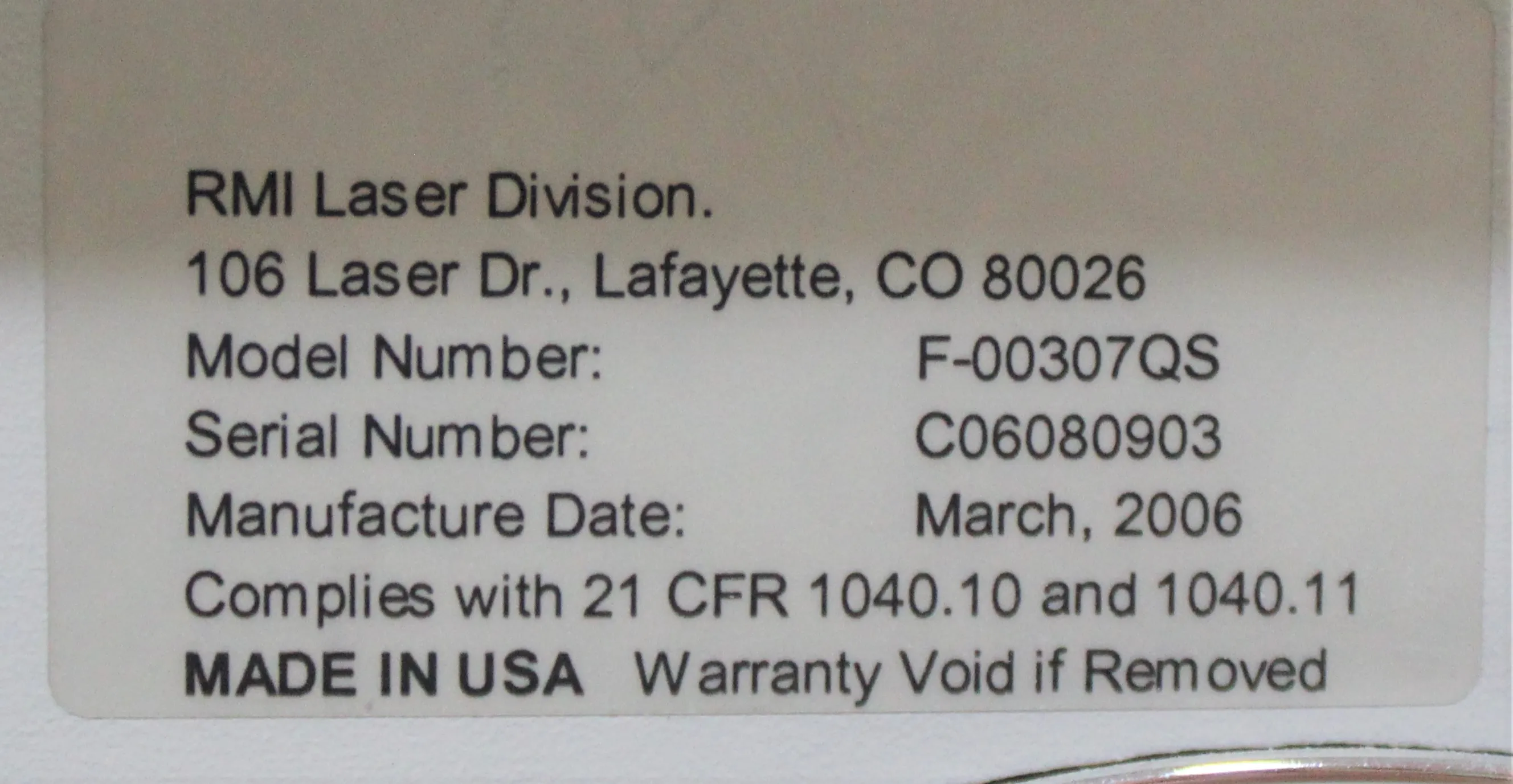 RMI Laser Division Laser Diode Controller F-00307QS