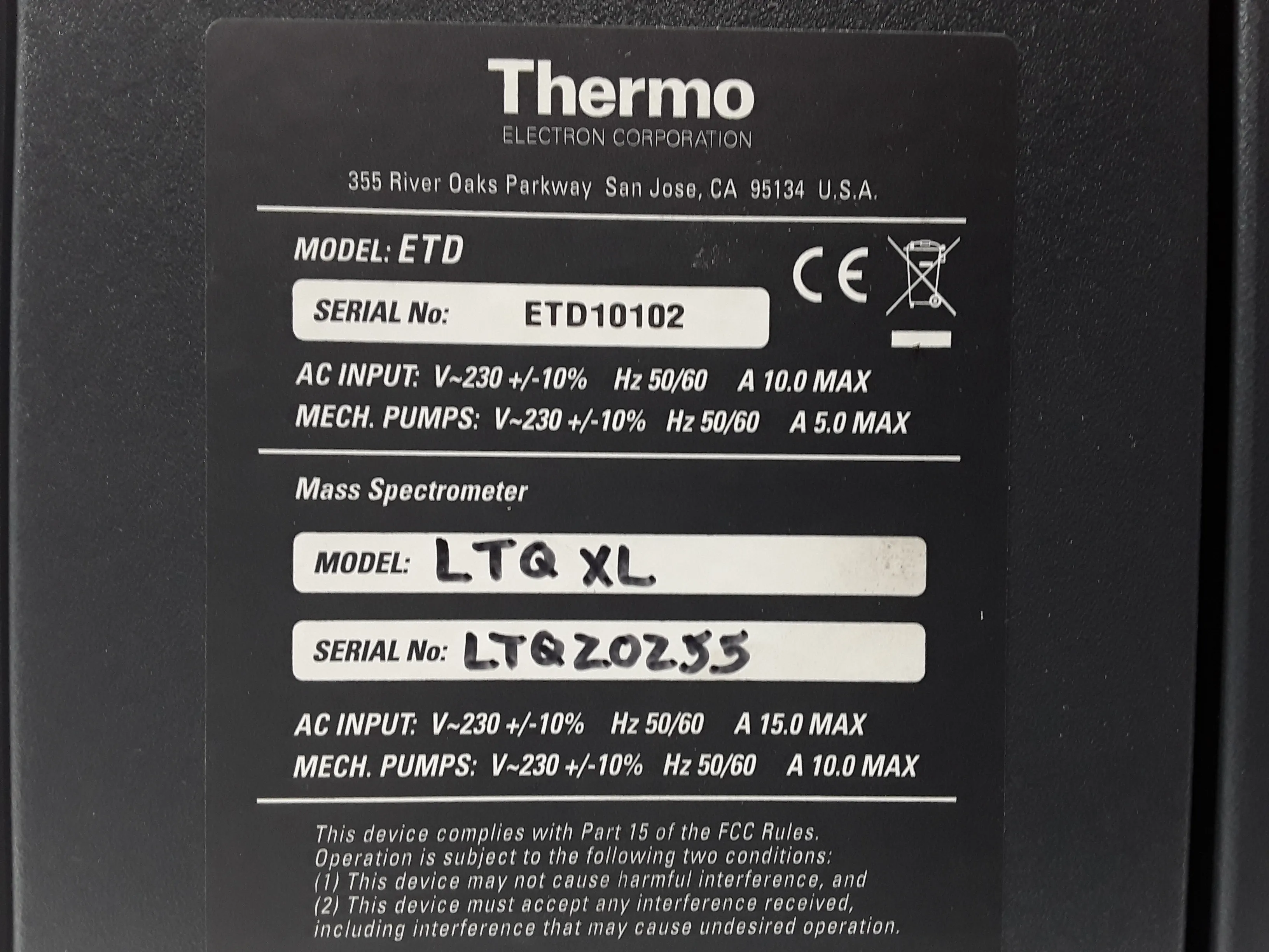 Thermo Electron Corporation LTQ XL Mass Spectrometer and ETD