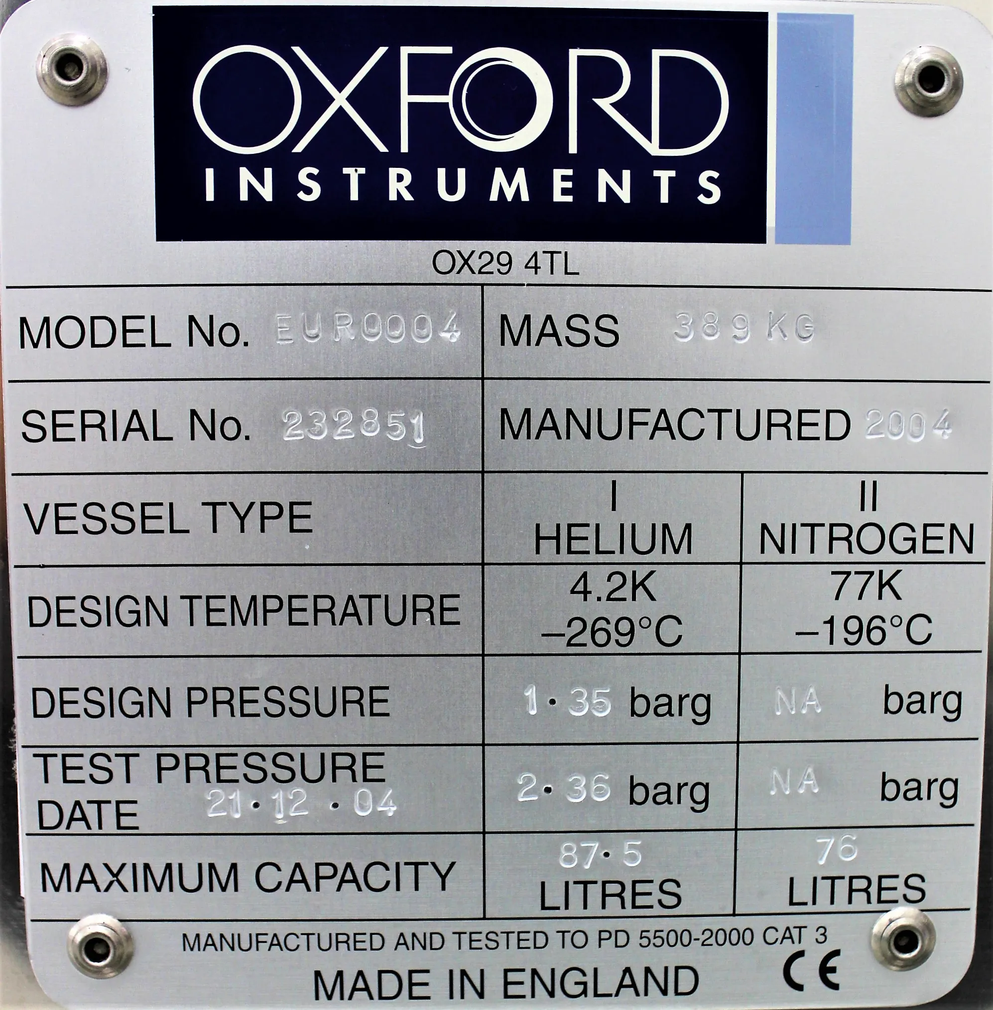 Oxford Cryomagnet NMR YH400 S/N: S010406 Super Conducting Magnet System