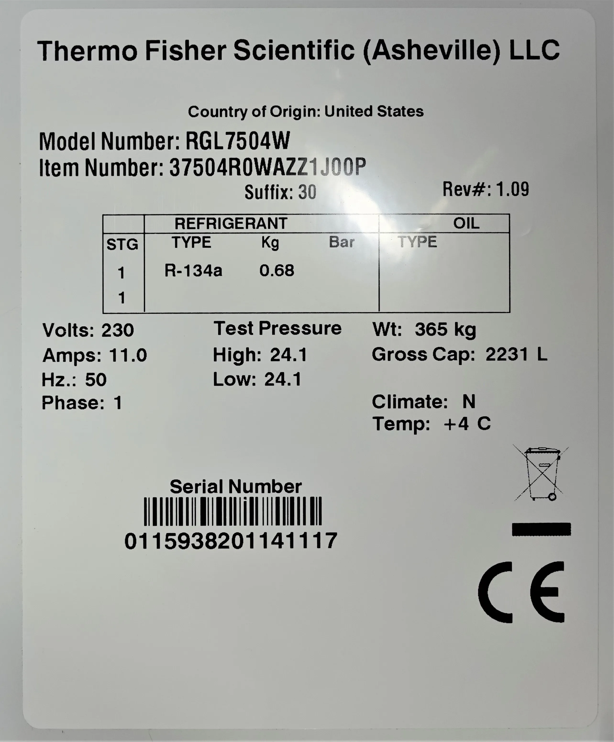 Thermo Scientific Revco RGL7504W Lab Refrigerator with Triple Glass Doors