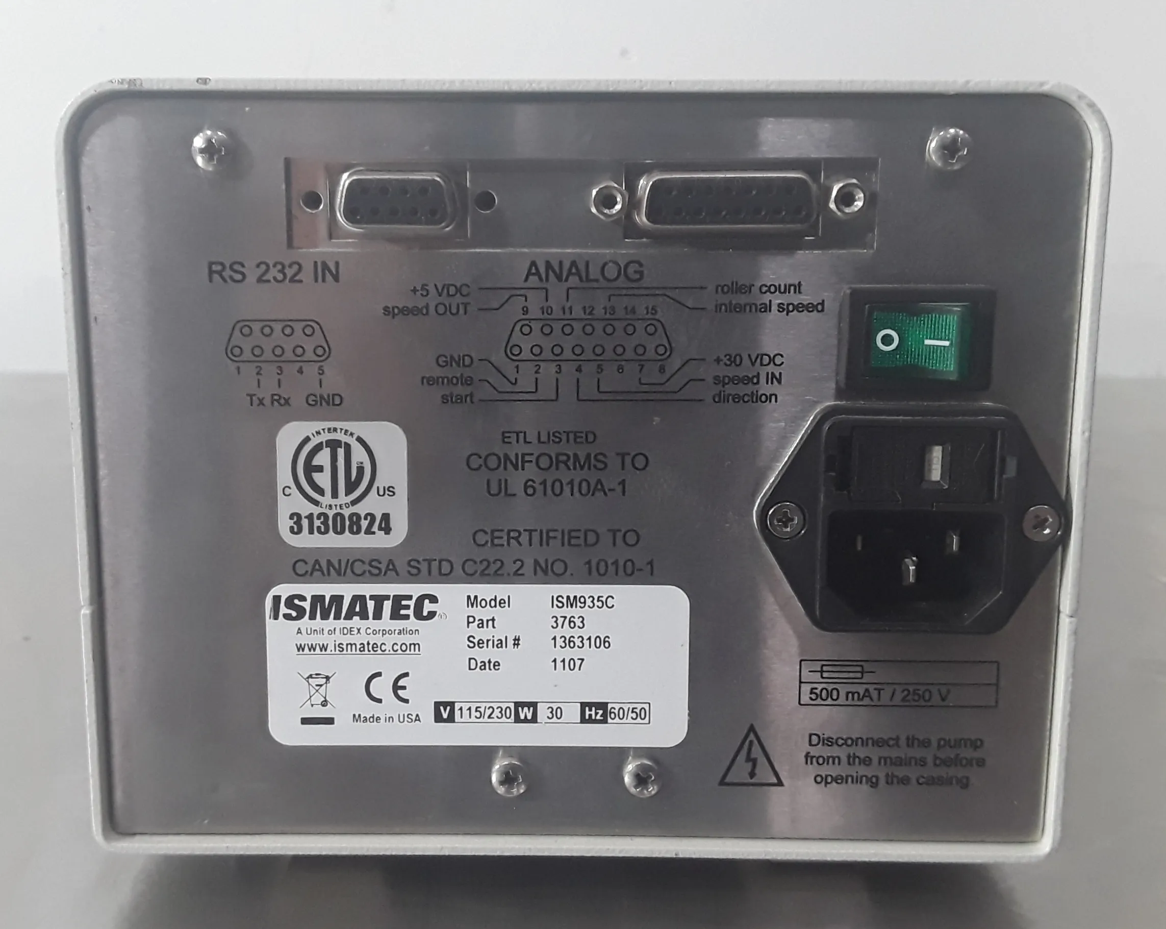 Ismatec Peristaltic Pump Model ISM935C 4-Channel