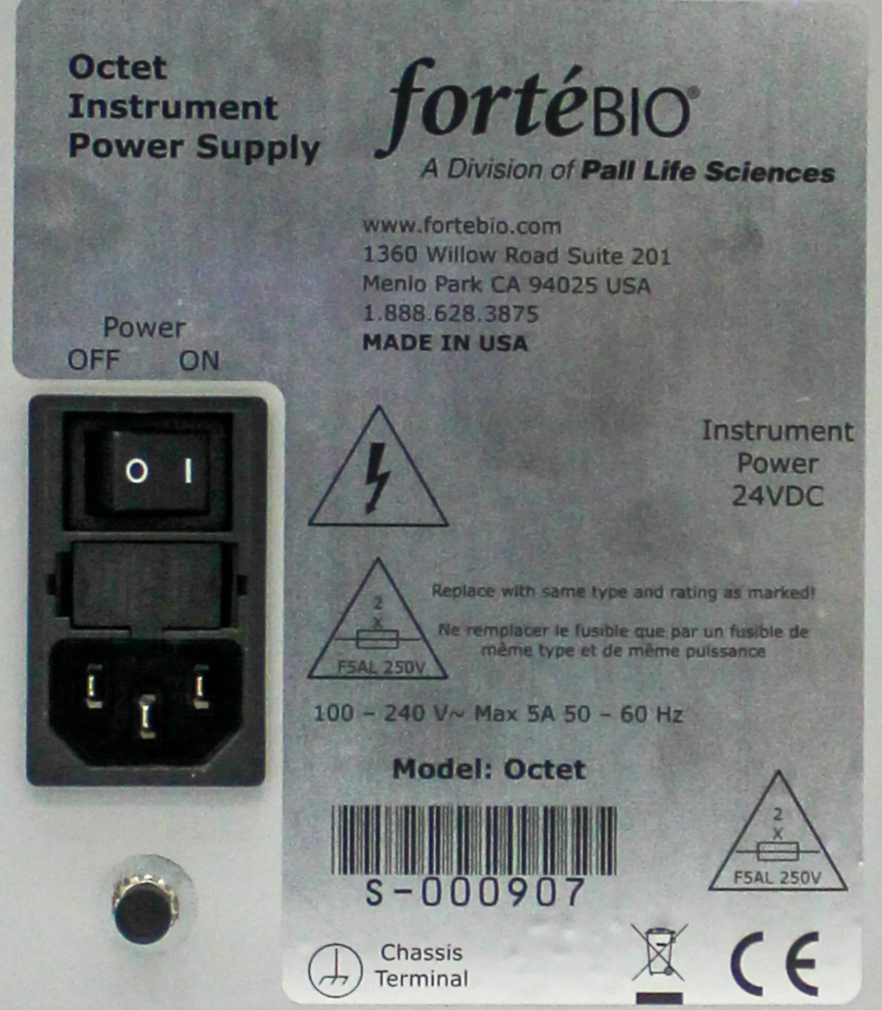 Forte Bio Octet Red 96 Instrument Power Supply 100-240VA 5A