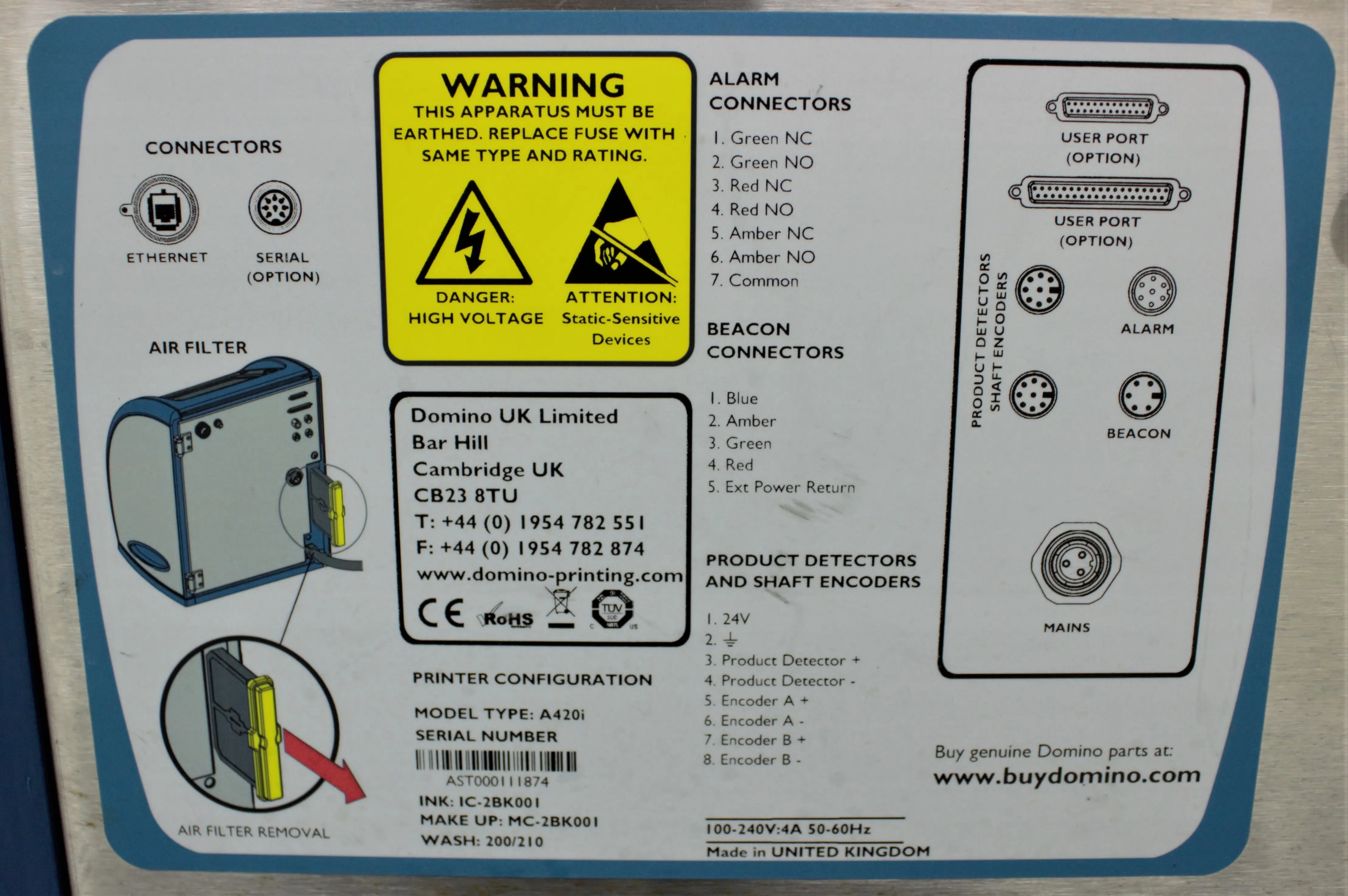 Domino A420i Ink Jet Printer - Used - VG (Very Good) Condition - 120V/220V 50Hz/60Hz