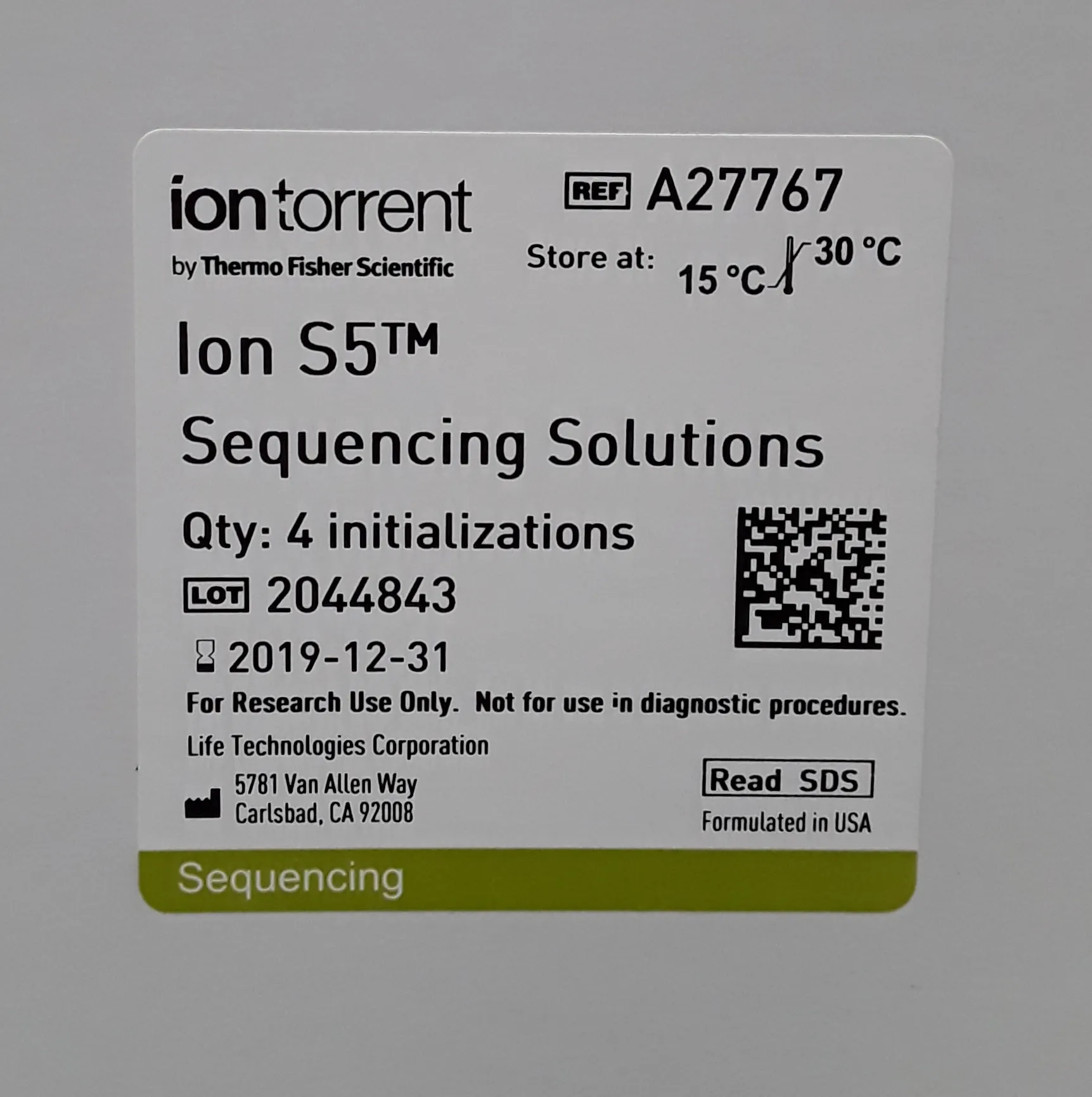 Thermo Fisher Scientific Ion Torrent Ion S5 Sequencing Solution Part No. A27767 New in Box