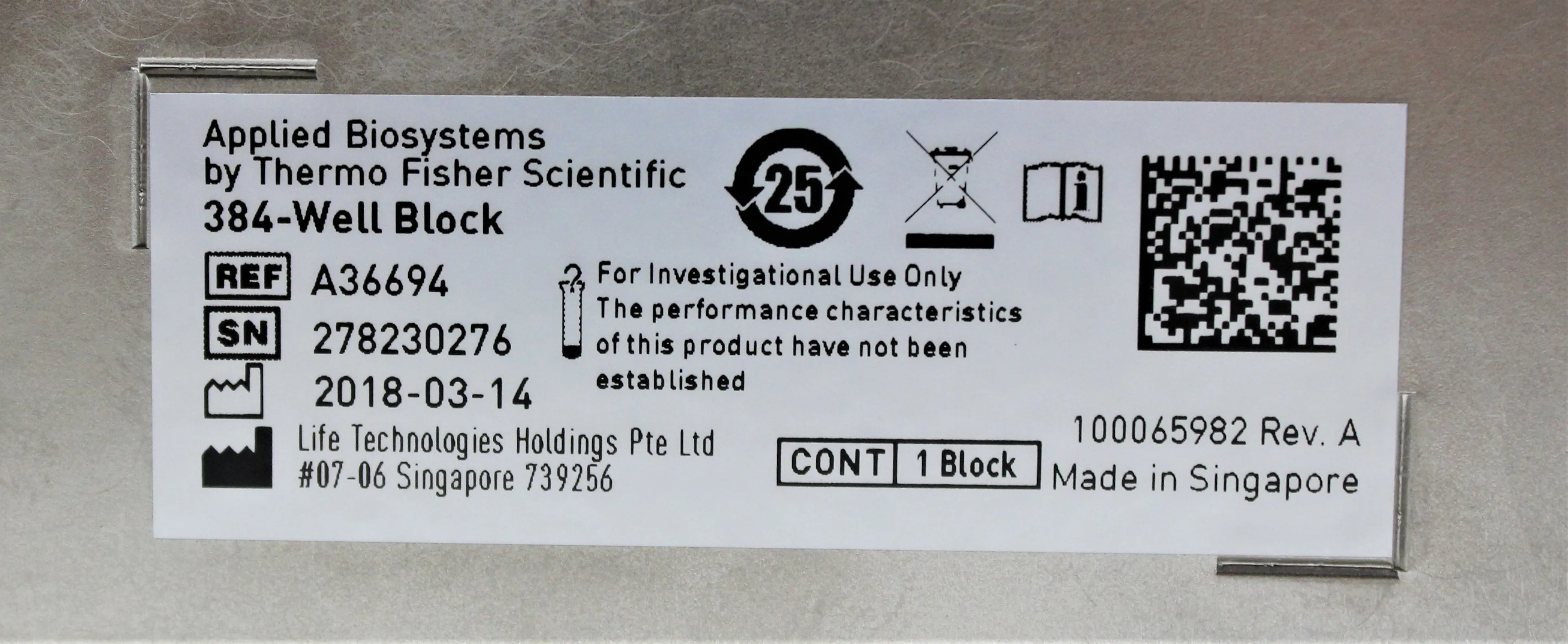 Applied Biosystems 384-Well Block w/ Heated Cover A36694, A36703