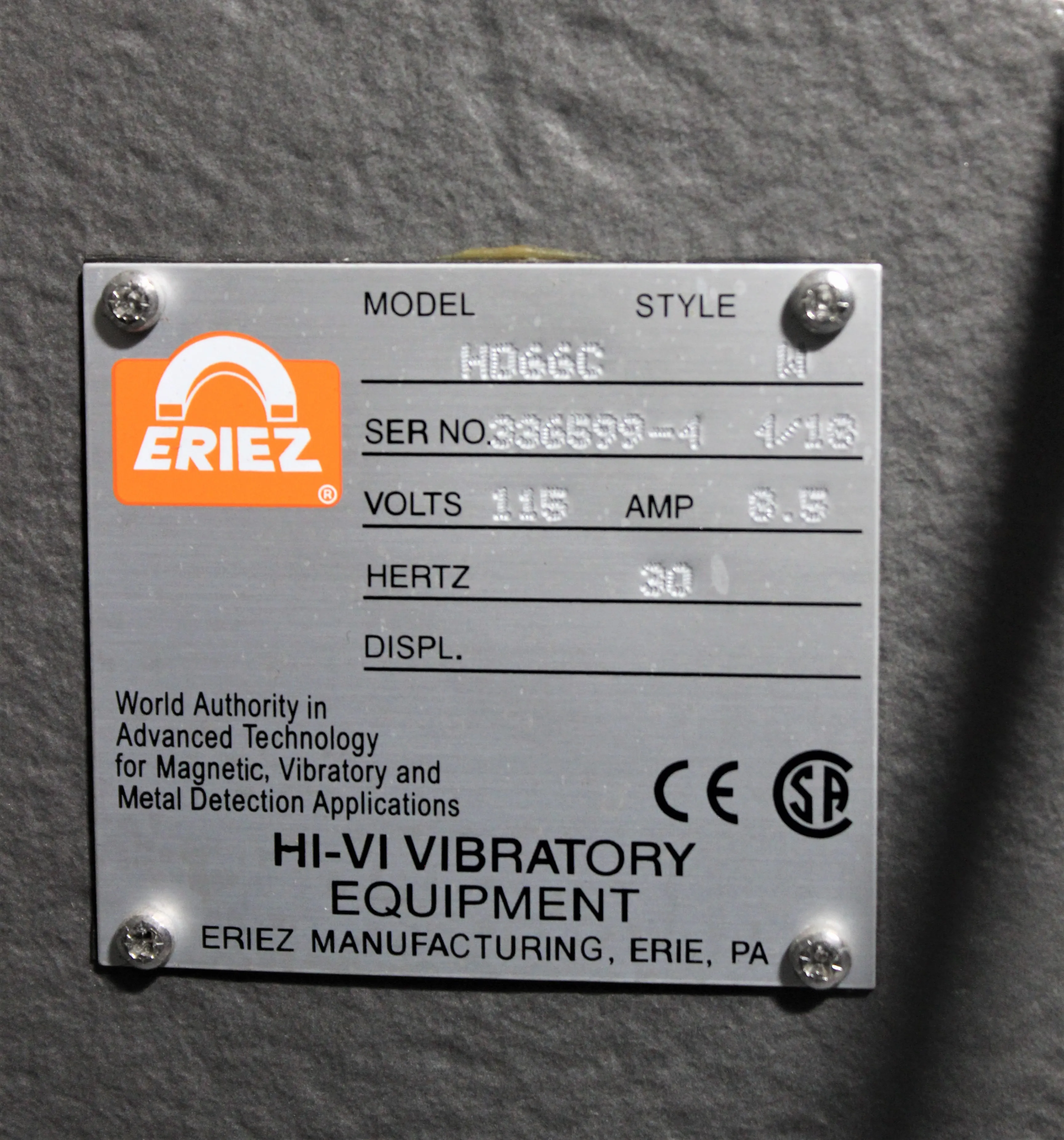 Eriez Magnetics HI-VI Vibratory Equipment Feeder