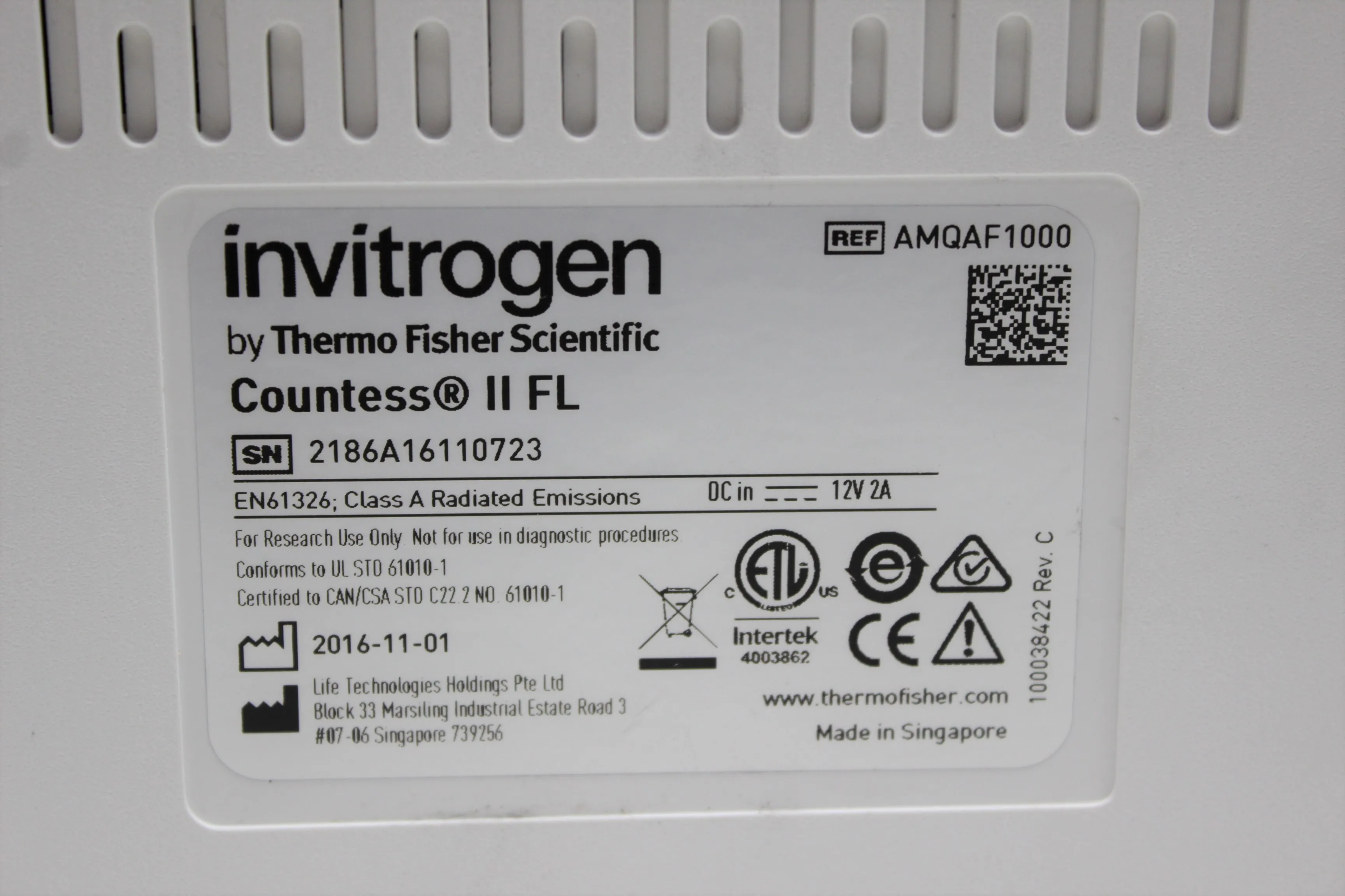 Invitrogen Countess II FL Automated Cell Counter AMQAF1000 Class 1 Used