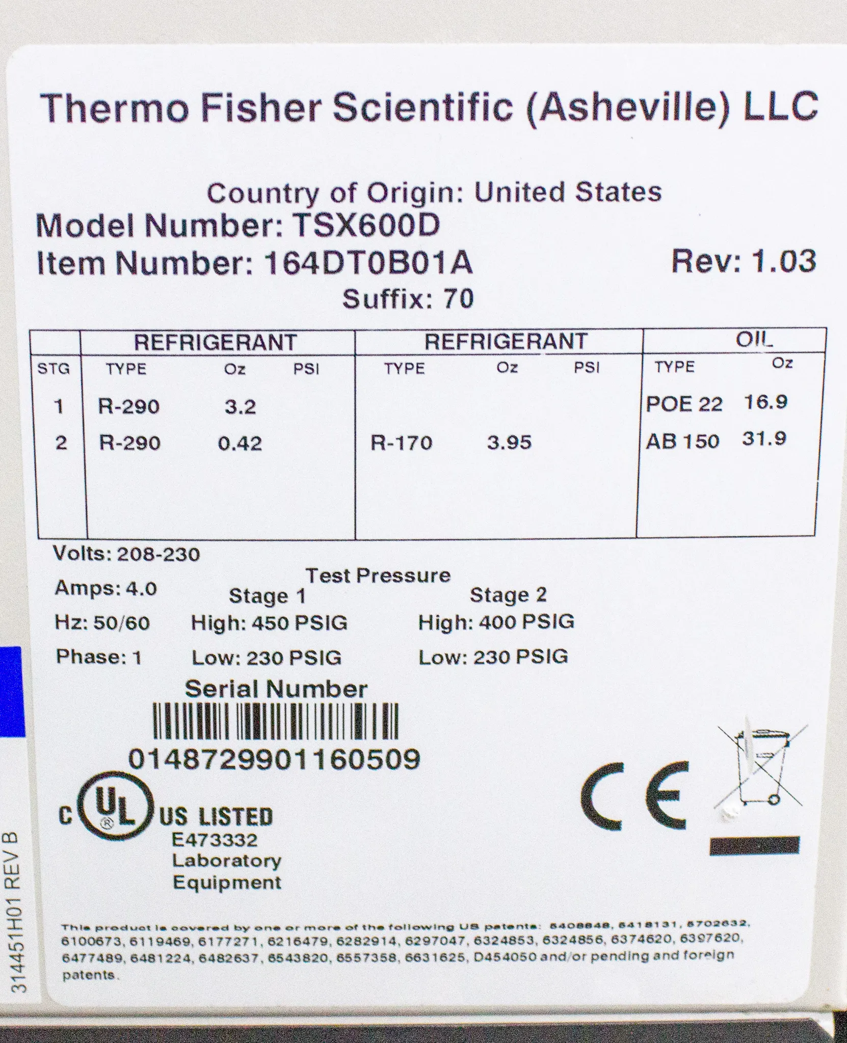 Thermo TSX600D -80c Ultra Low Temperature Freezer 28.8 cu. ft.