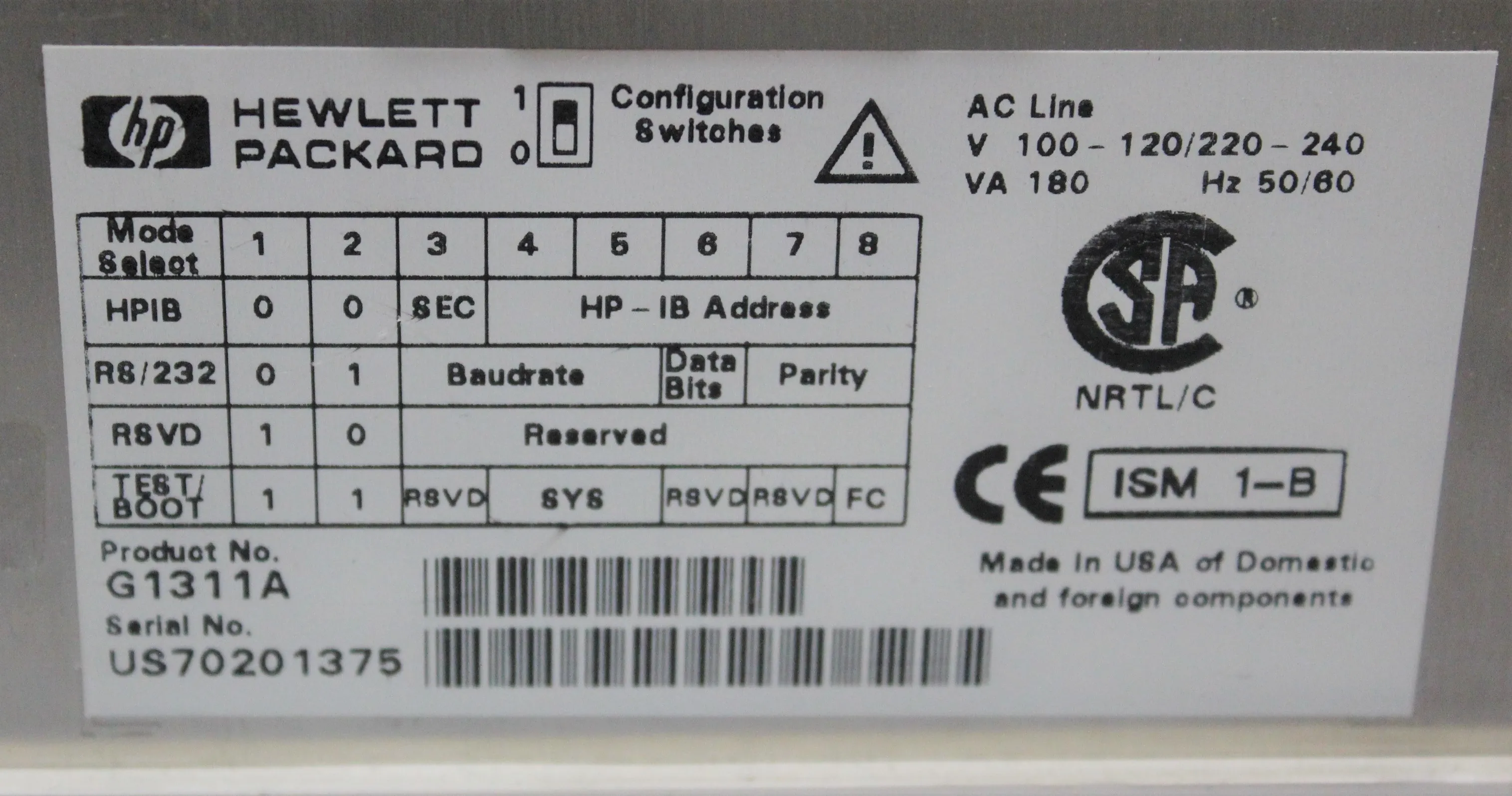 Hewlett Packard G1311A Quat Pump HPLC Liquid Chromatograph System