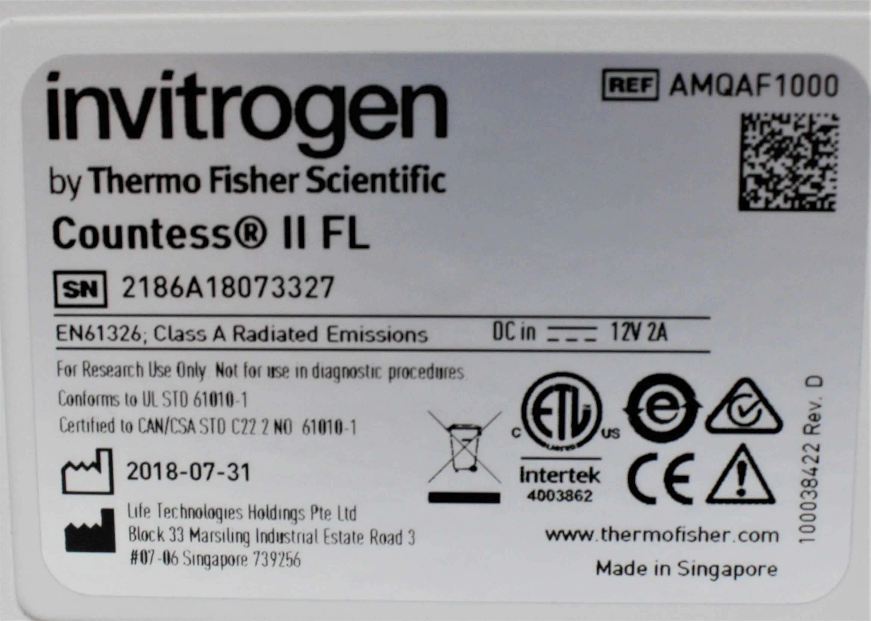 Invitrogen Countess II FL Automated Cell Counter AMQAF1000