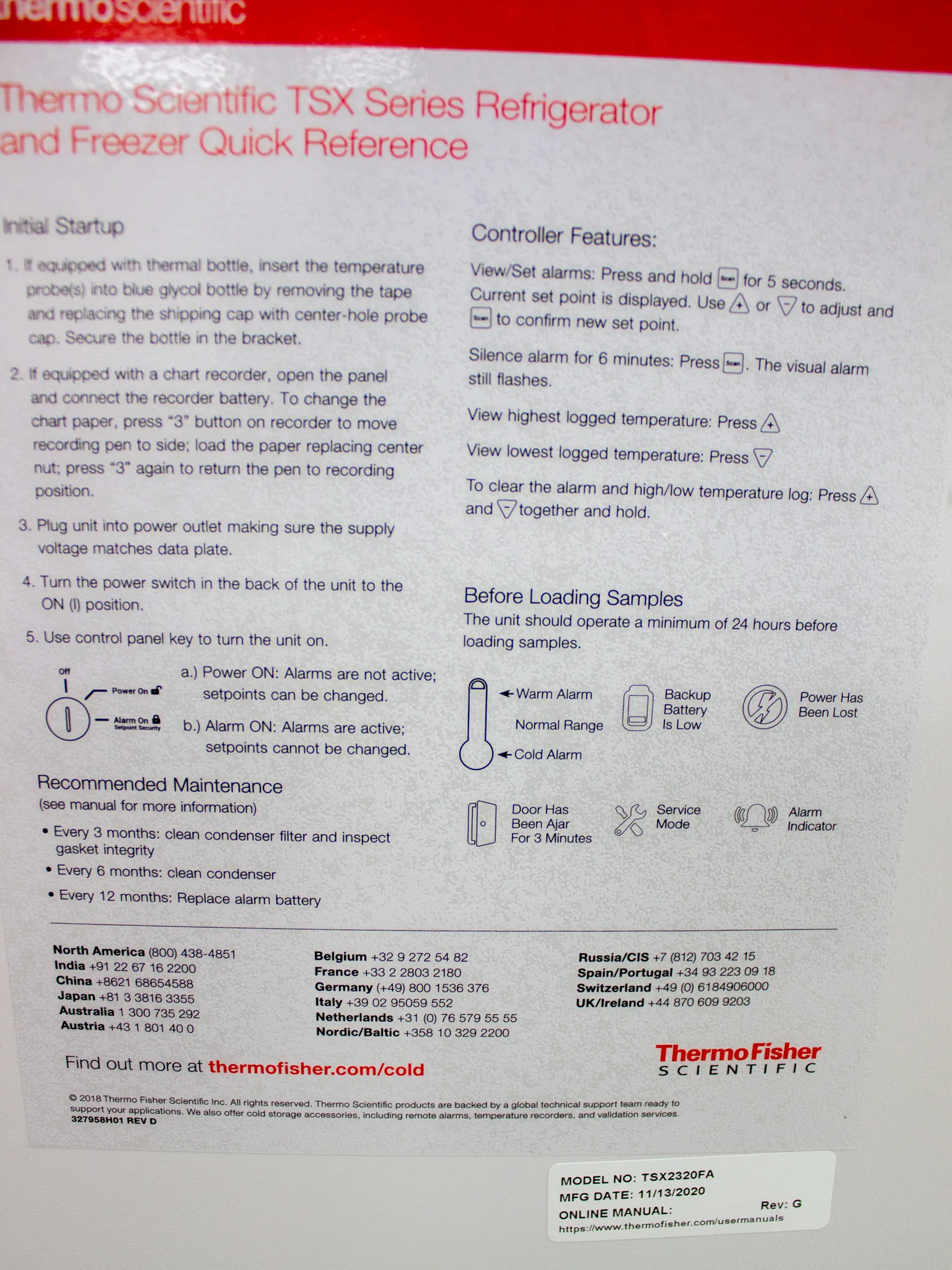 Thermo TSX Series High Performance -20C Manual Defrost Lab Freezer TSX2320FA