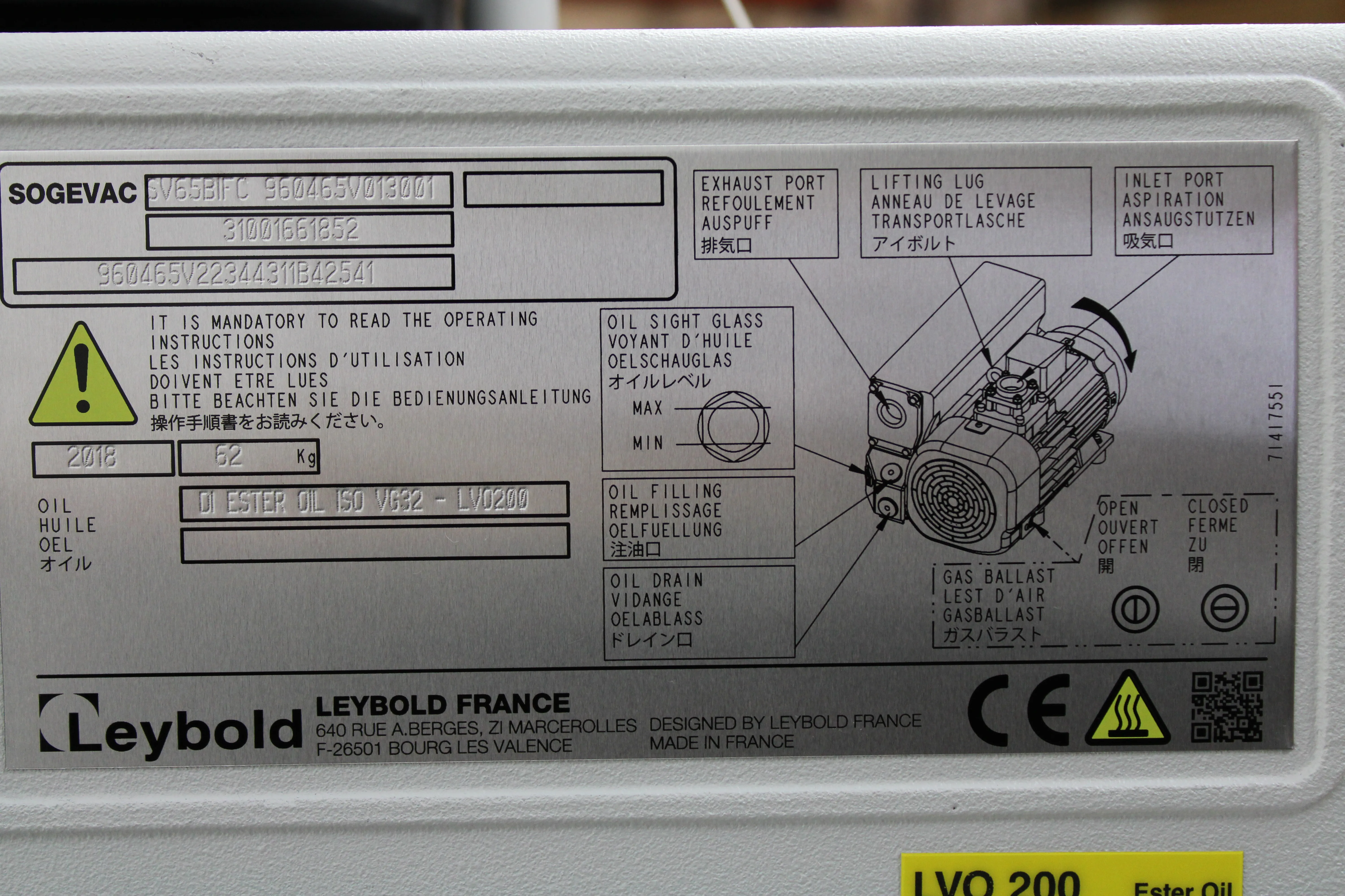 Leybold SOGEVAC SV 65 BI FC 960465V013001 Vacuum Pump - Used Lab Equipment