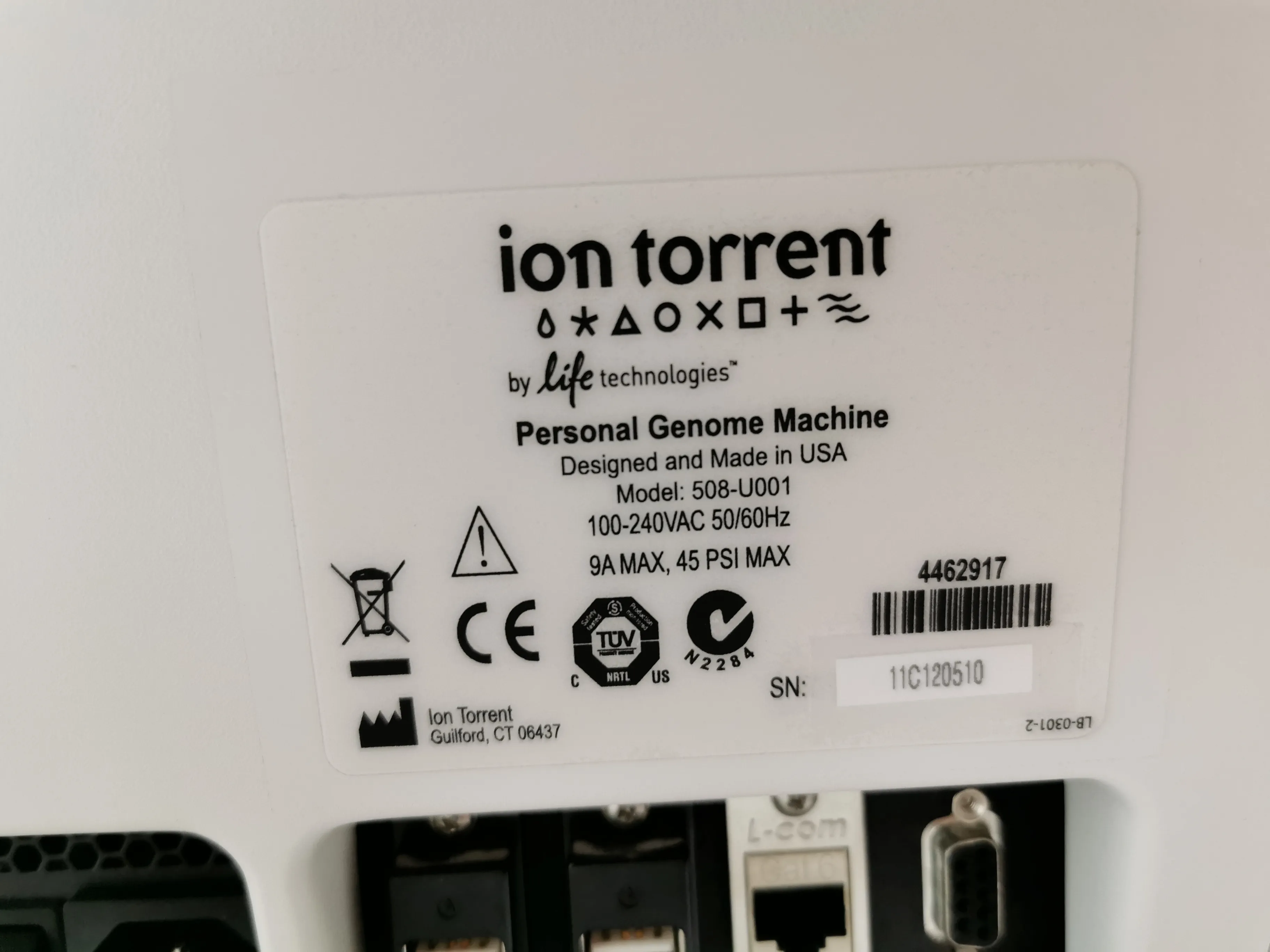 Ion Torrent Life Technologies Personal Genome Machine508-U001 DNA Sequencer