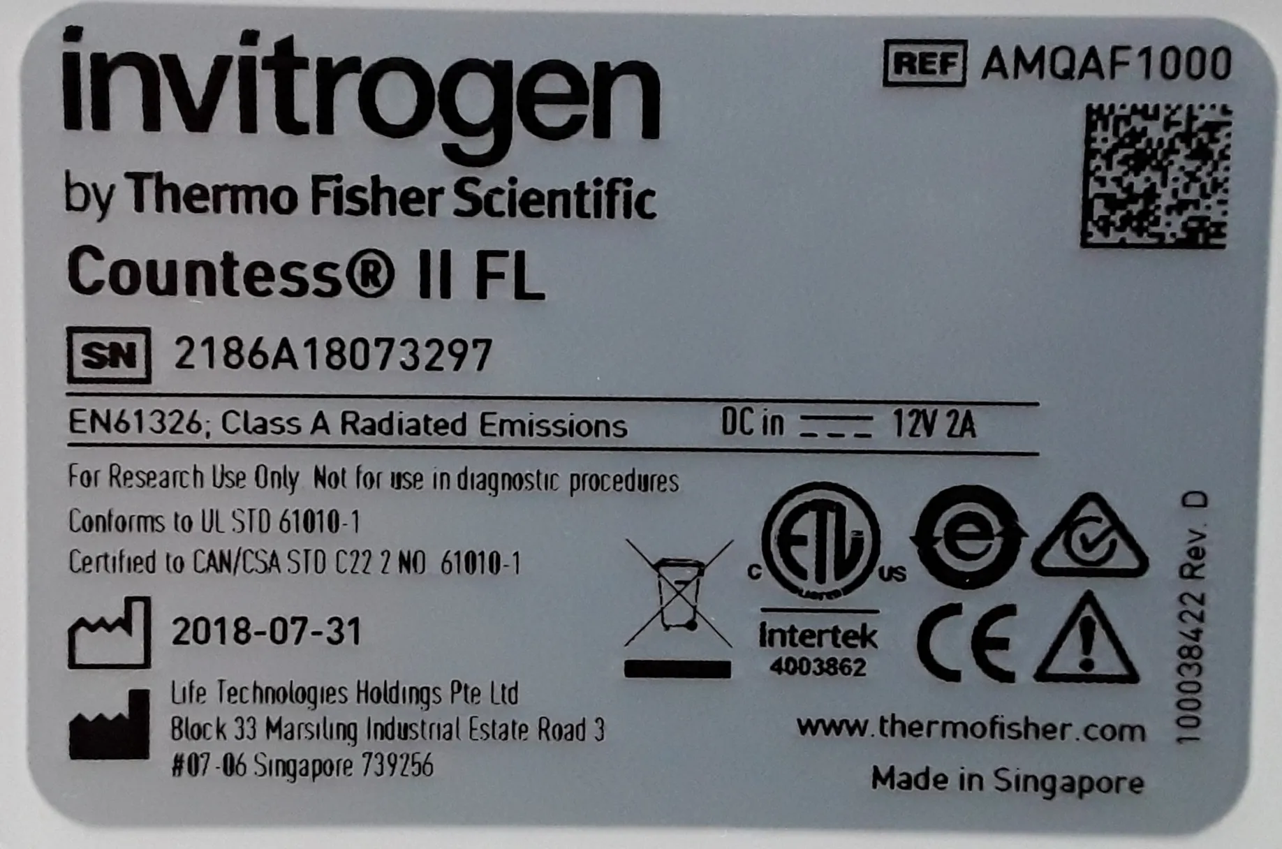 Invitrogen Countess II FL AMQAF1000 Automated Cell Counter