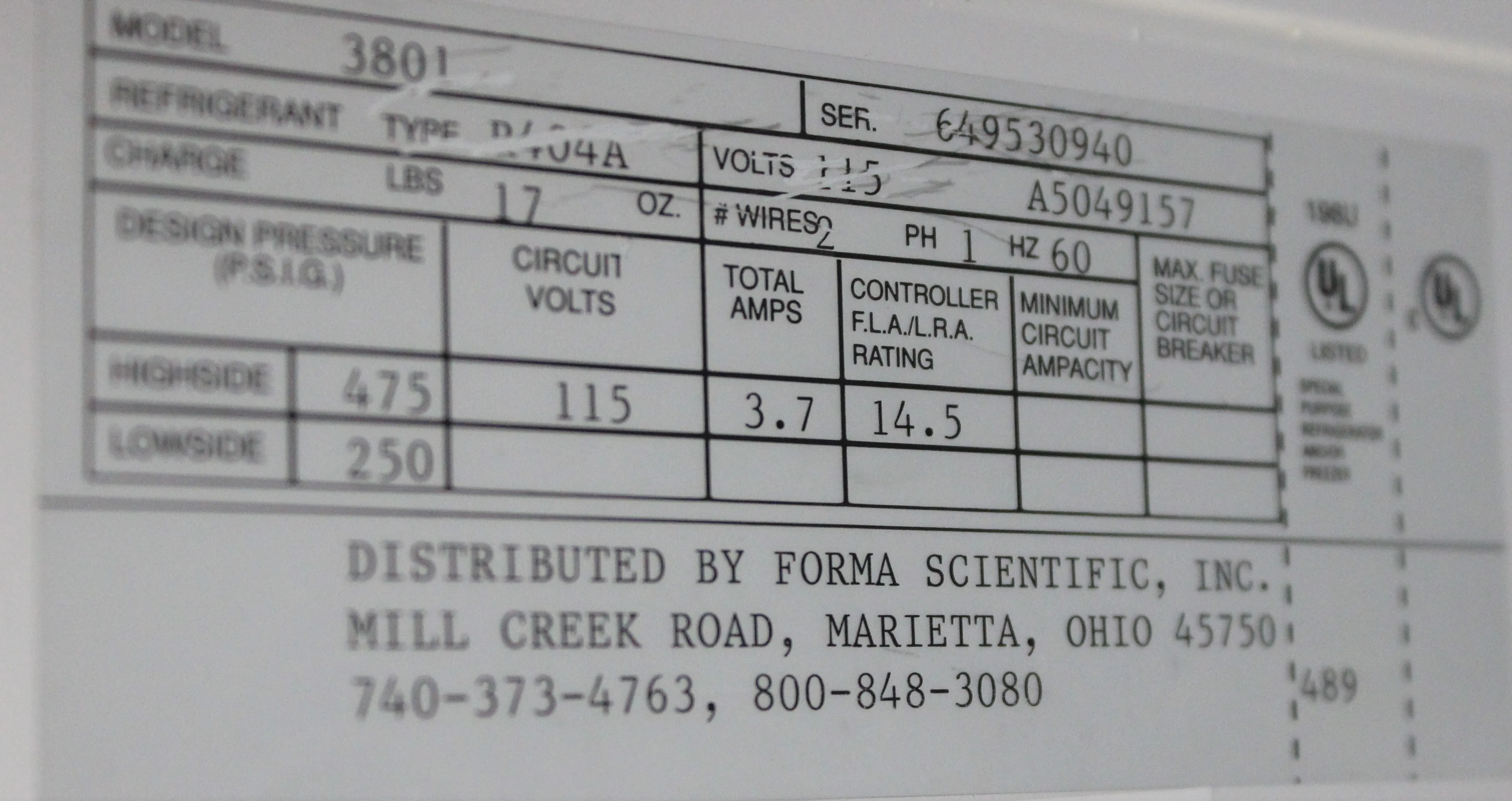 Thermo Forma Model 3801 Lab Pharmacy Freezer