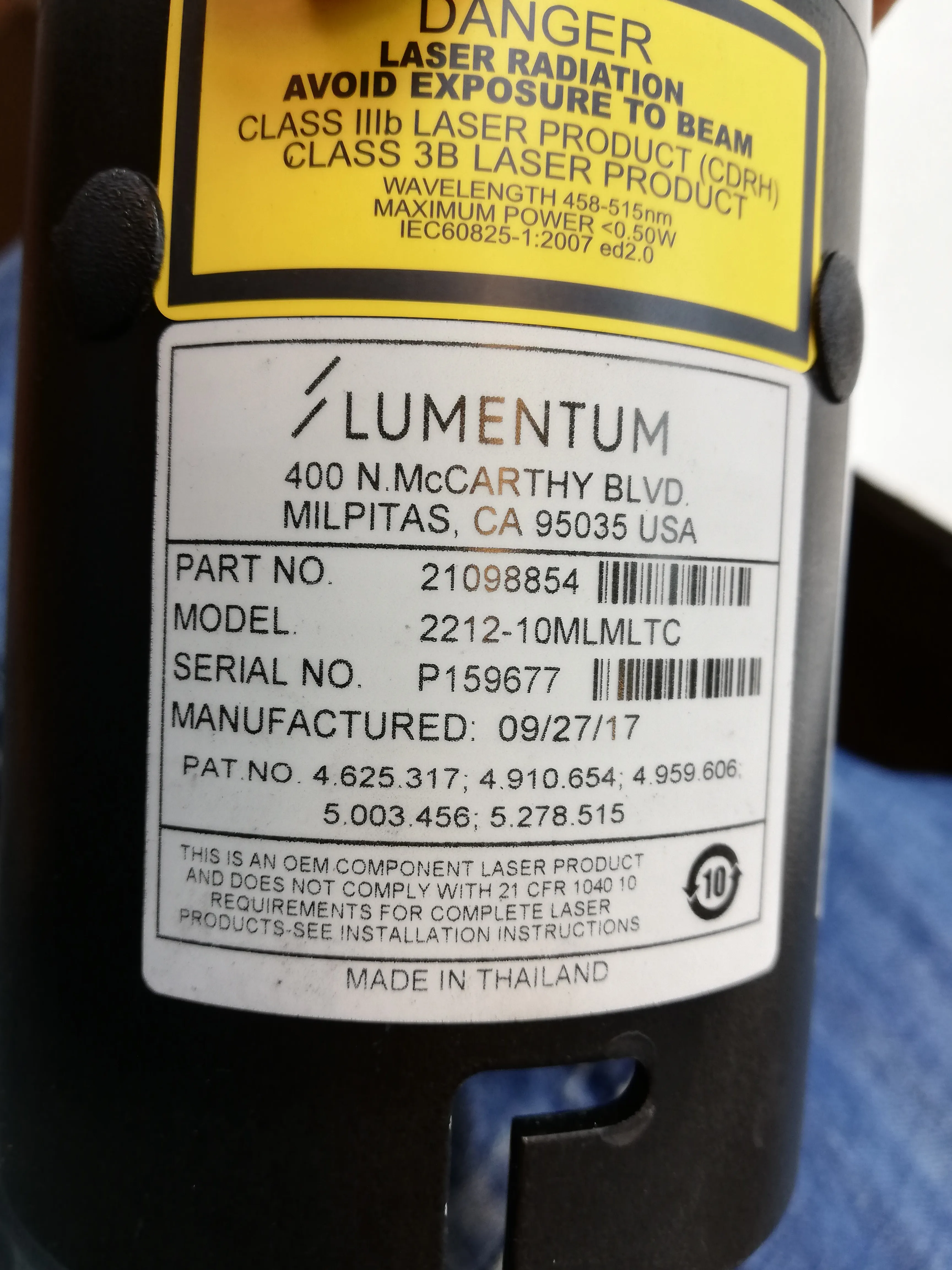 Used Lumentum 2212-10MLMLTC Laser Module for Applied Biosystems 310 Genetic Analyzer - Class 4 - As-Is