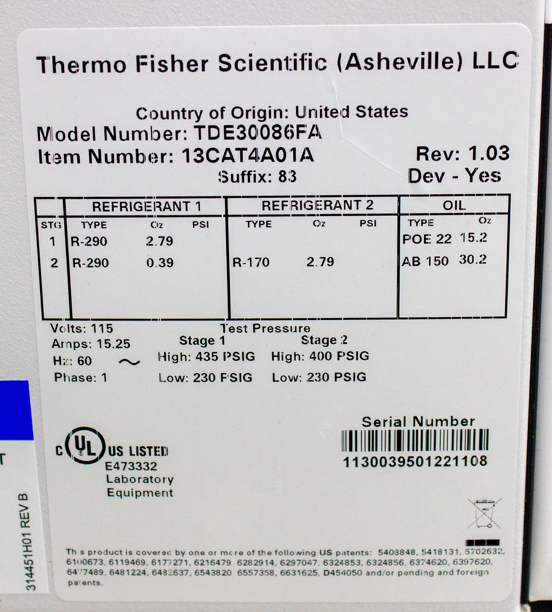 Thermo Scientific TDE30086FA Ultra-Low Temperature Freezer