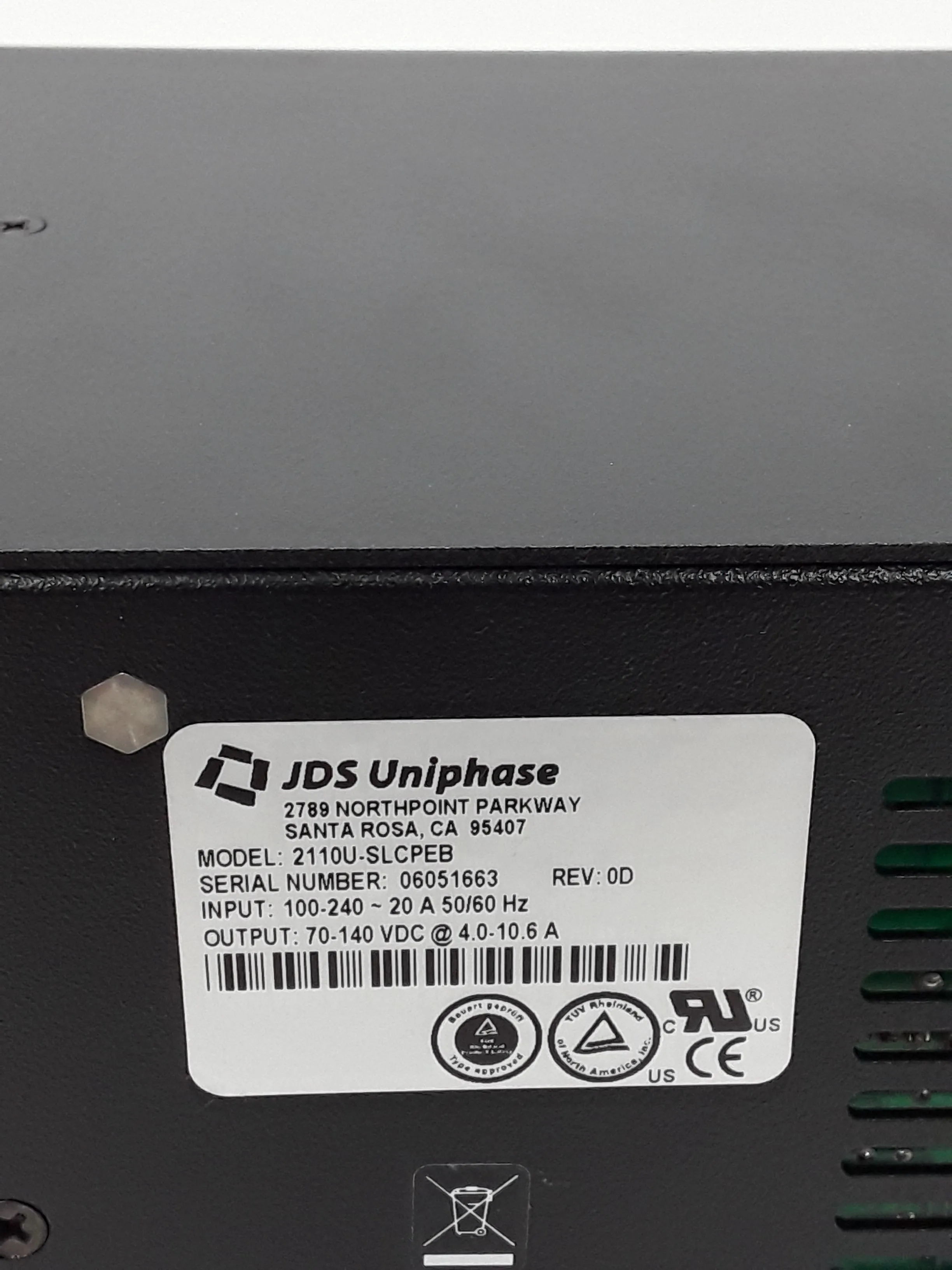 JDS Uniphase JDSU Laser Power Supply 2110U-SLCPEB